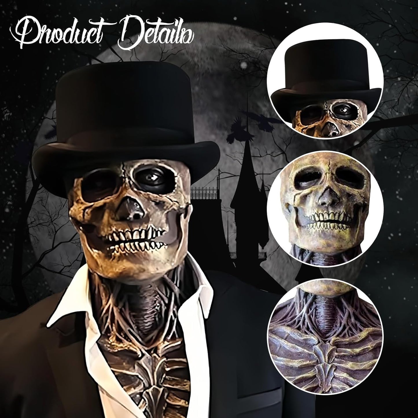 Yiypepy Halloween Skull Mask,Scary Full Head Horror Mask with Movable Jaw, Scary Realistic Latex Helmet Cosplay Party Props