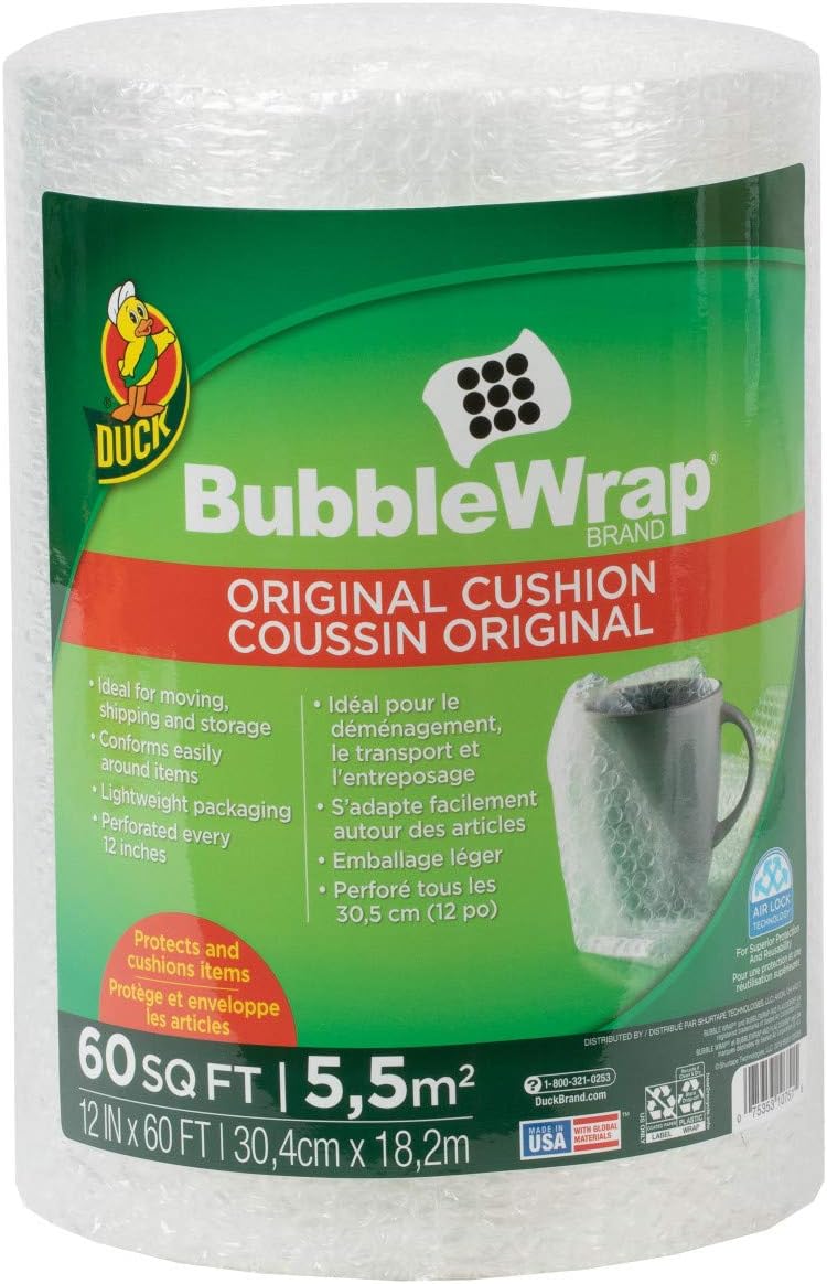 Bubble Wrap Roll, Original Bubble Cushioning, 12" x 175', Perforated Every 12", 1 Pack (12" x 175'), New