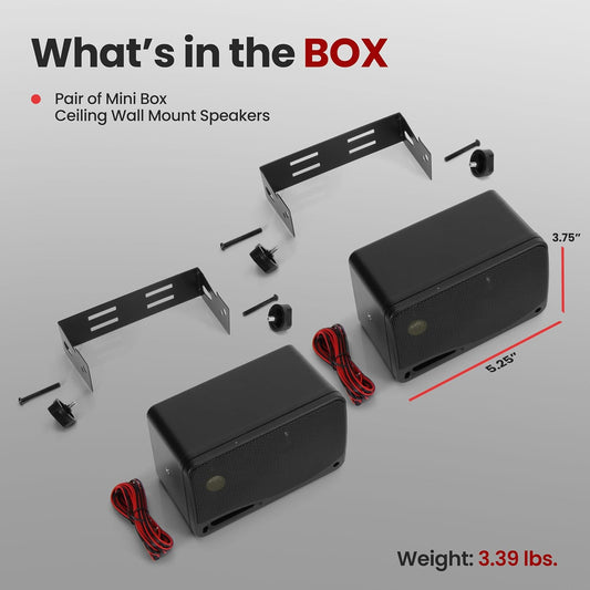 Pyramid, Outdoor Speakers, Wall Mounted Speaker System, Great for Indoor and outdoor Use, 200W Compact 5.25" Speaker, 3.25" Subwoofer, Home Theater/Entertainment PA System - PuriLite