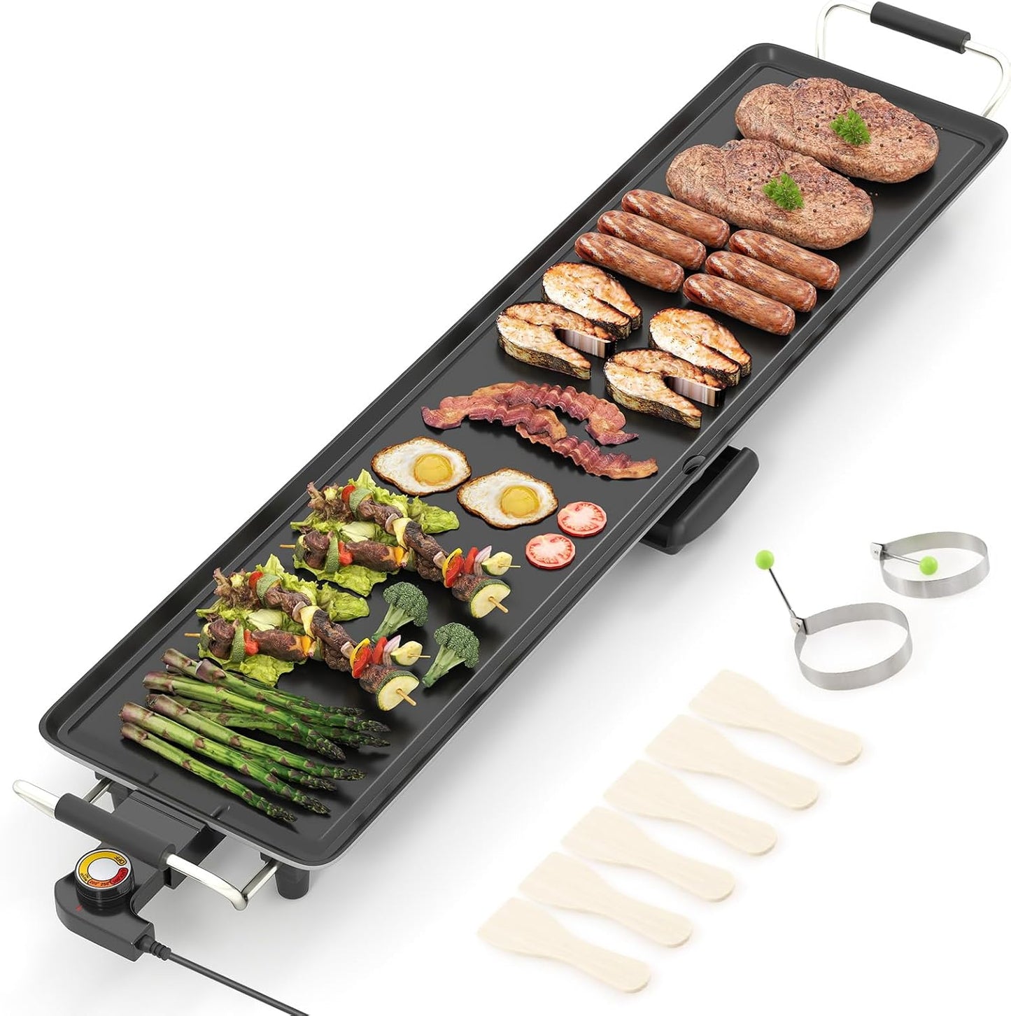 DORTALA 39.5" Electric Griddle, Portable Teppanyaki Grill for 10-12 Person with 2 Cooking Surface, Thermostat Control, Insulated Handles & Drip Tray, Indoor Outdoor BBQ Grill for Party, Camping & RV