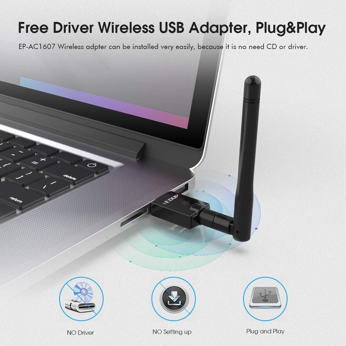 Purilite Select USB WiFi Adapter – Dual-Band 600Mbps Wireless Network Adapter with Adjustable Antenna