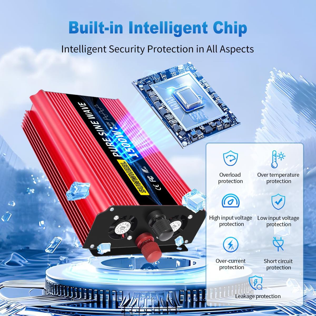 SUNWHEEL 4000W Pure Sine Wave Inverter, 12V DC to 110V/120V AC Power Inverter for RV、Microwave、Off Grid、Truck、Refrigerator、Air Conditioner with 4 AC outlets and LCD Display