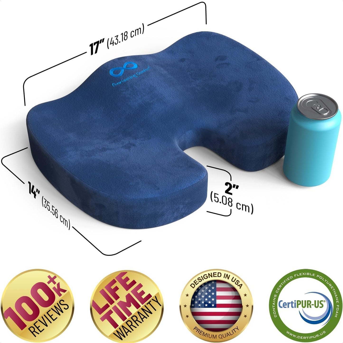Everlasting Comfort Memory Foam Seat Cushion - Office Chair Cushion for Work, Travel, Car Support Pillow for Driving - Portable Seat for Chairs and Desks - Coussin Chaise - Black