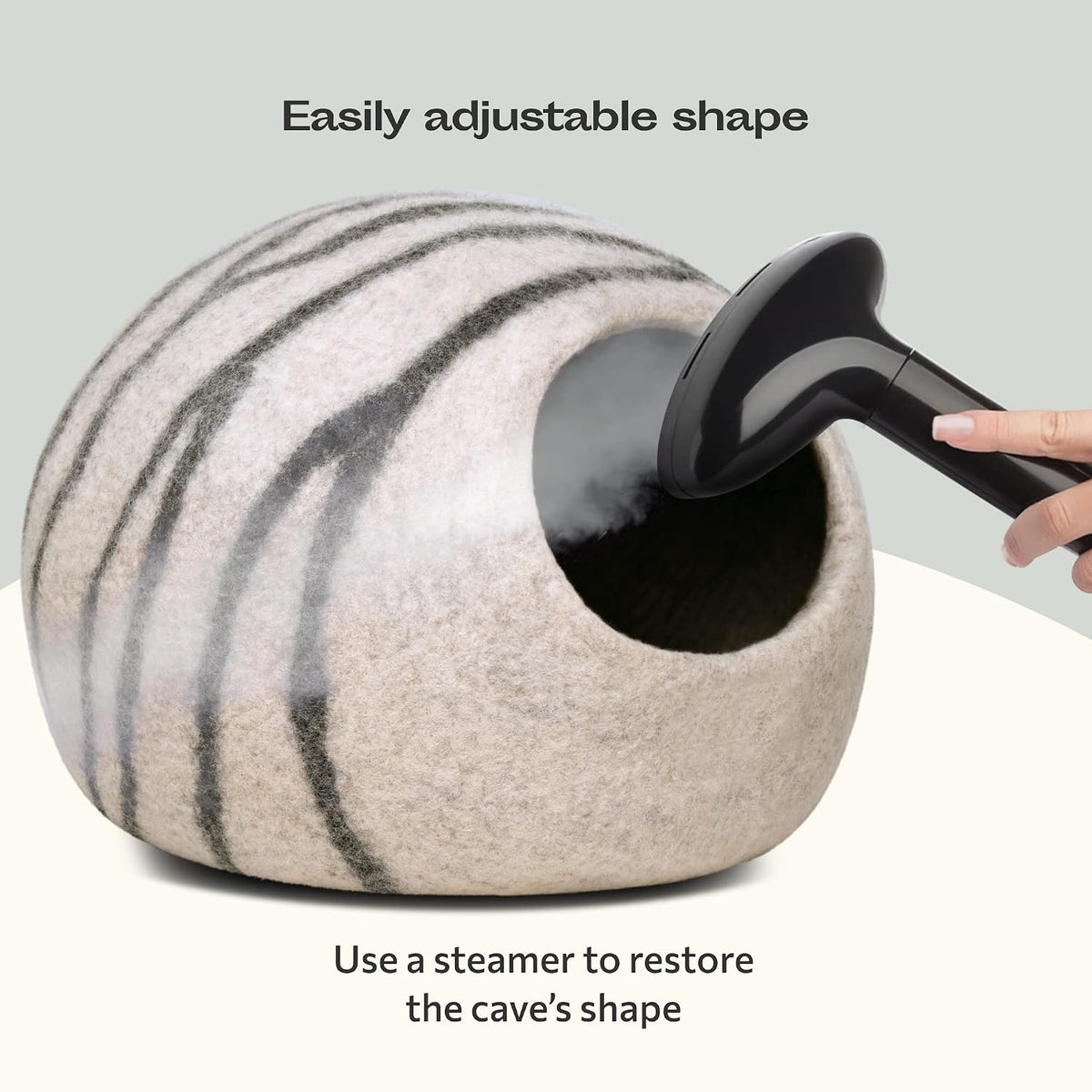 MEOWFIA Cat Cave - New Zealand Wool Bed for Indoor Cats (Light Grey)