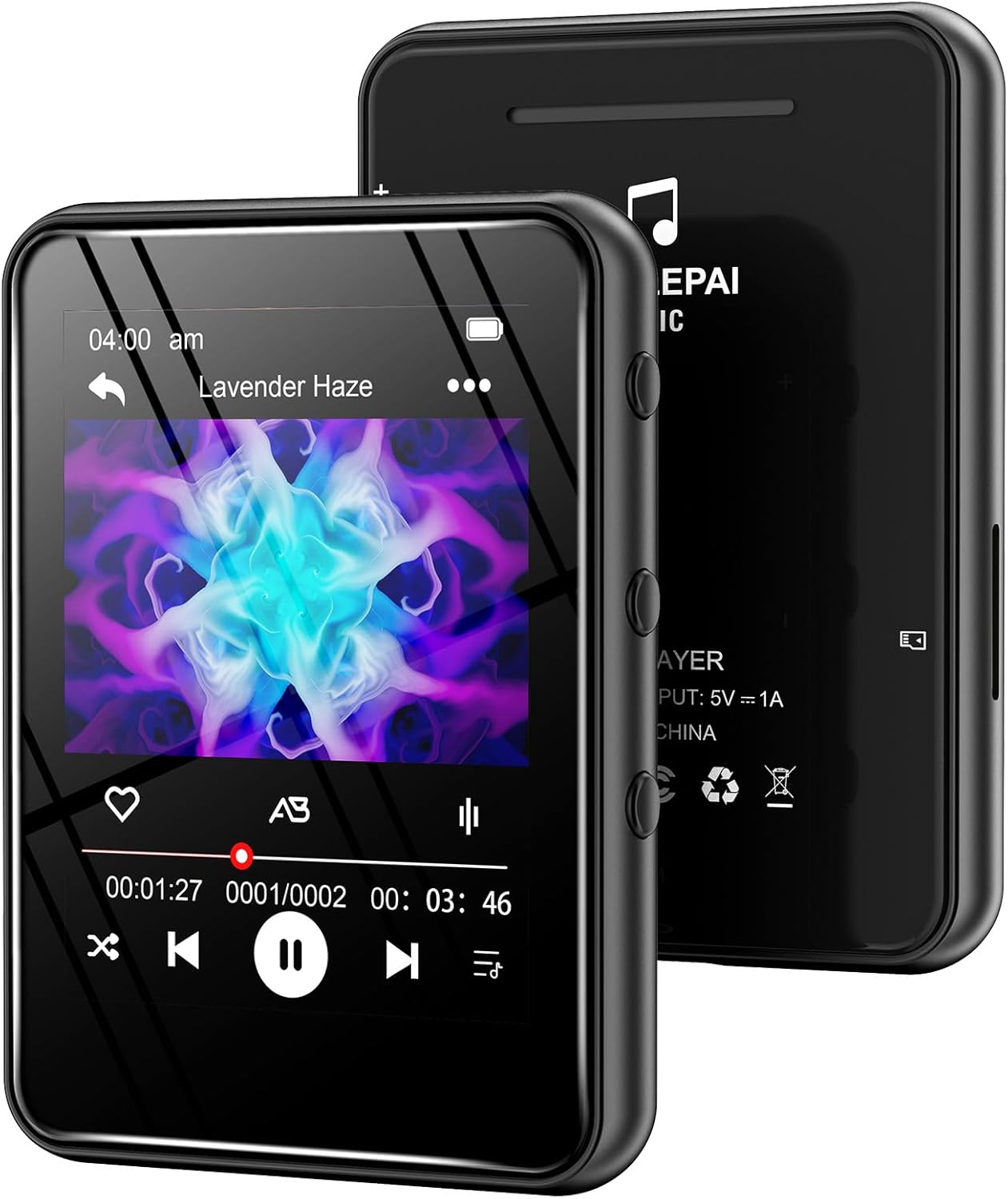 32GB MP3 Player with Bluetooth,Portable Digital Music MP3 MP4 Player for Music Lover with Voice Record FM Radio Alarm Stopwatch Built-in HD Speaker with 2.4'' Full Touch Screen and Super Light (Black)