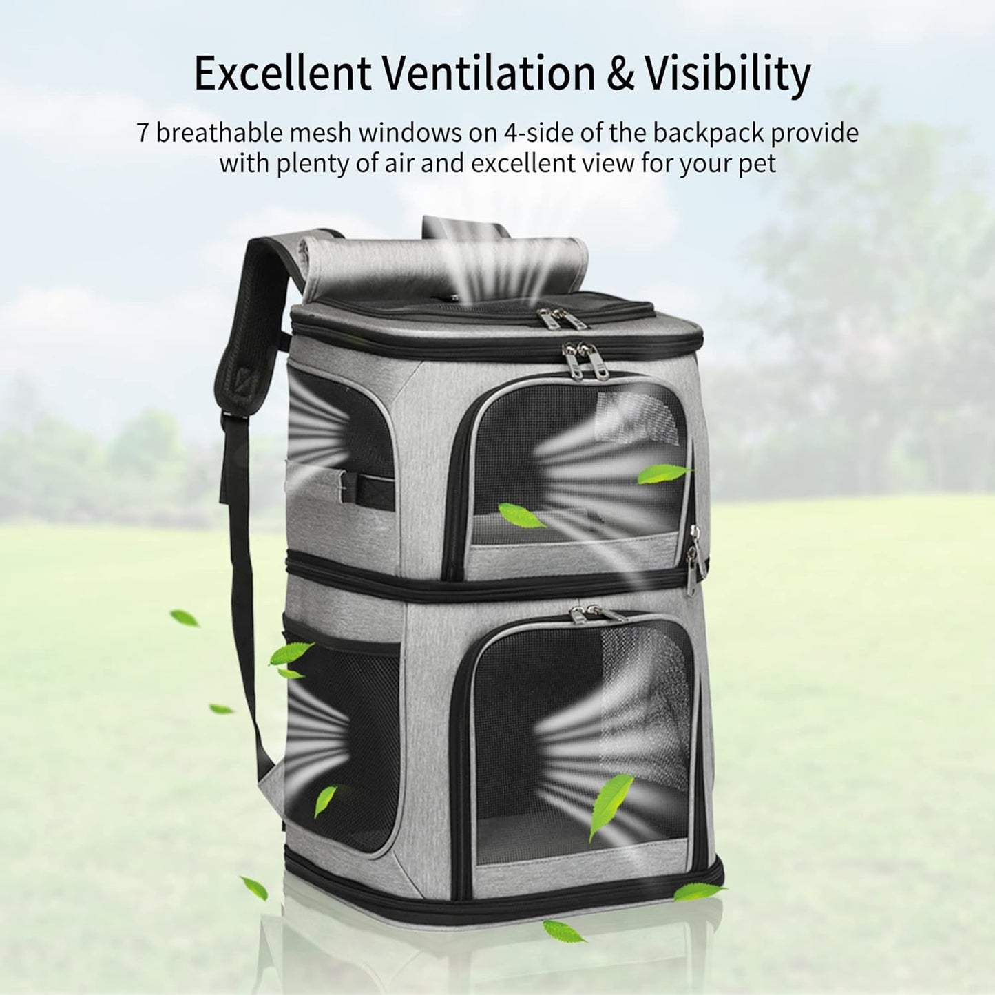 Pet Backpack Carrier Double-Compartment, Portable Pet Cat Carrier Travel for 2 Small Cats or Dogs, Breathable Large Size Cat Carrier Backpack, Perfect for Travel/Hiking/Camping/Walking Outdoor, Grey