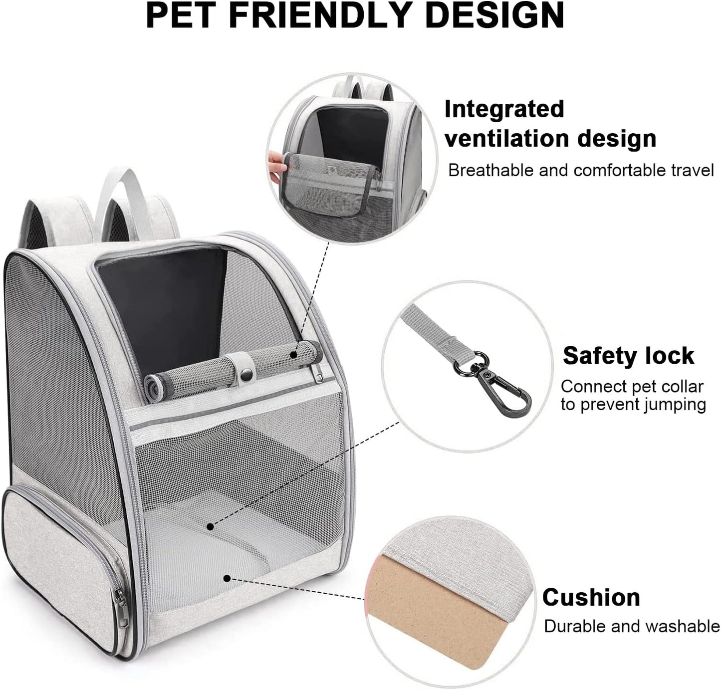 Large Cat Carrier Backpack, Pet Backpack Carrier for Small Dog Up to 16 Pounds, Breathable Vented Design Backpack for Travelling and Hiking Outdoor, White…