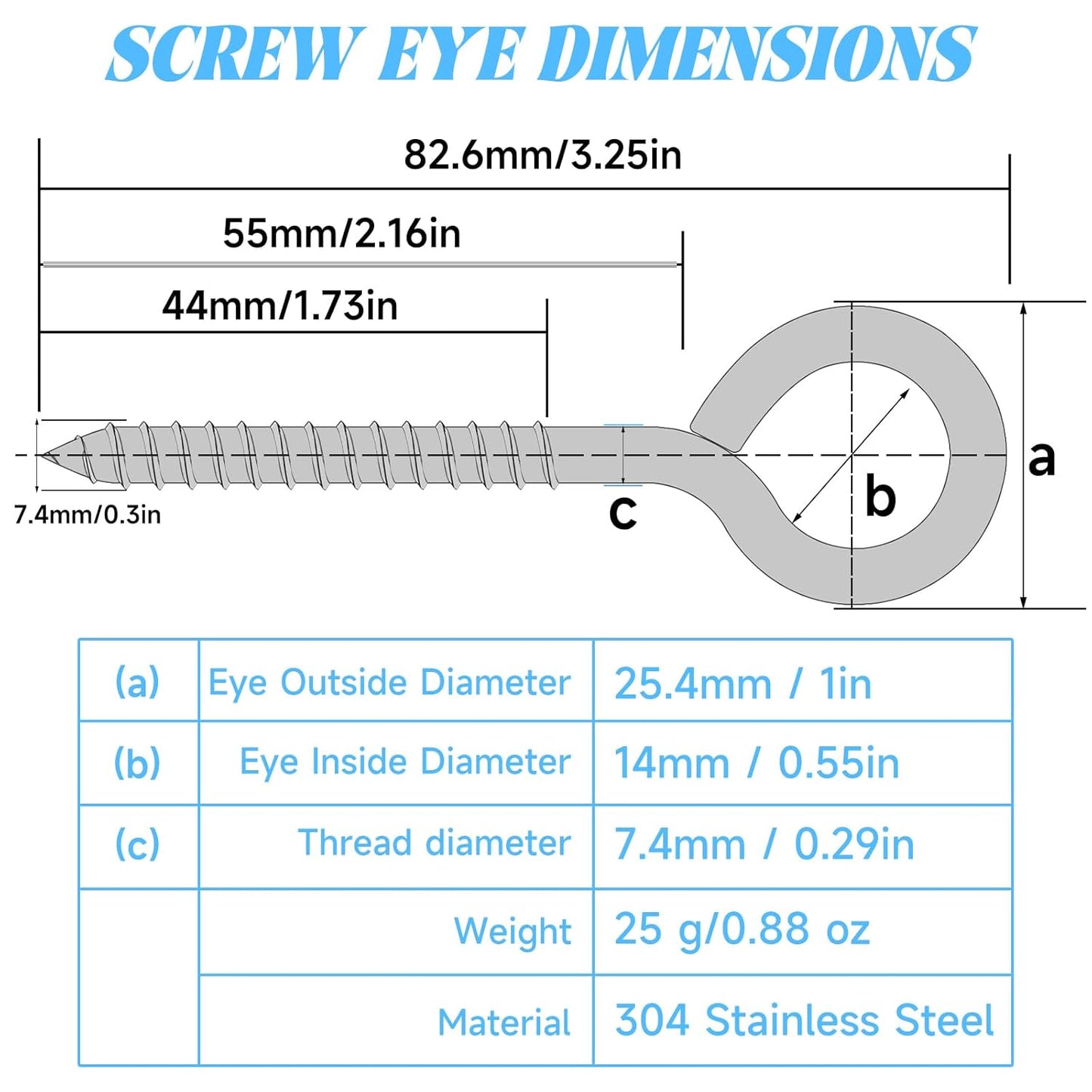 AUGSUN Eye Hooks, 12Pack 2.5 Inch Eye Hooks Heavy Duty 304 Stainless Steel Eye Screw,Screw Eyes Metal Screw Hooks Ring Screws Fasteners Hardware Tools