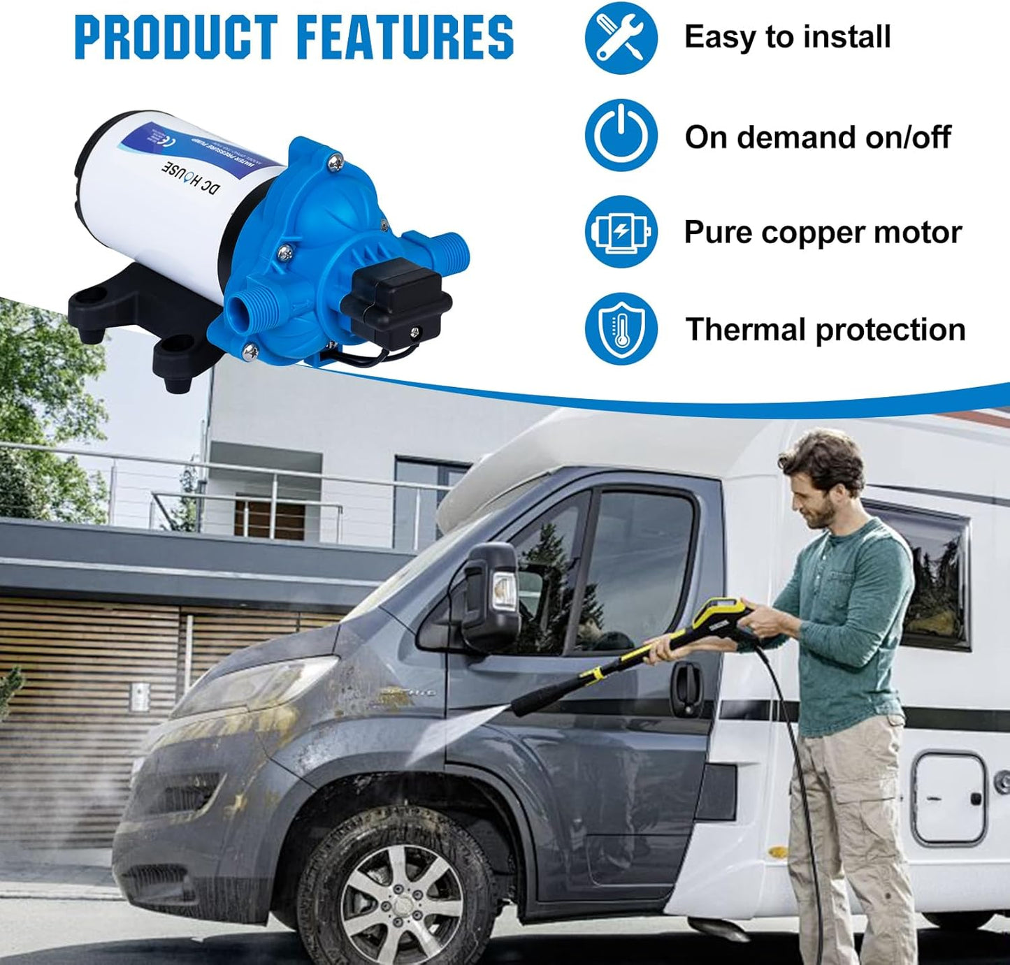 DC HOUSE 12V RV Fresh Water Pump 3.0GPM 45 PSI 12Volt DC Water Pressure Diaphragm Pump On Demand for Camper Trailer Off-Grid Cottage Yacht House