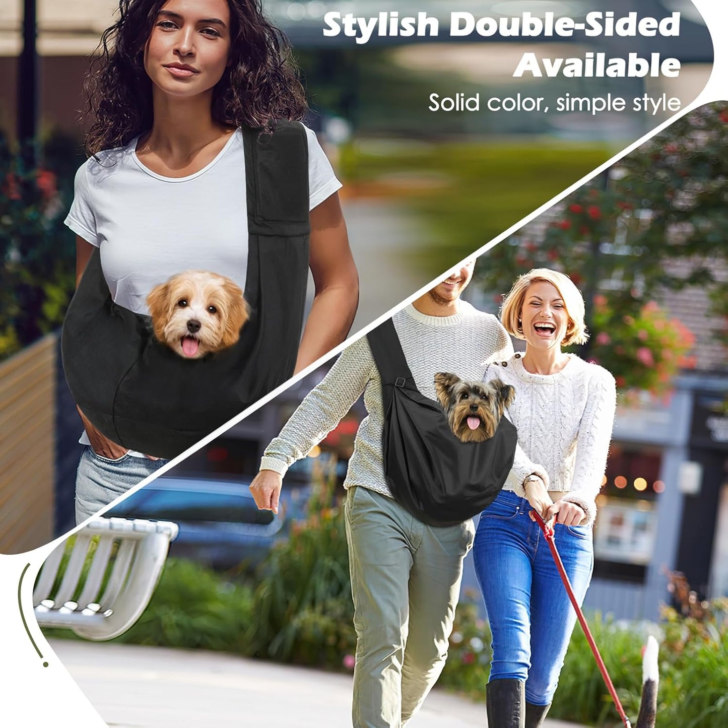 Pawaboo Small Dog Sling Carrier, Reversible Hands Free Dog Sling Carrier for Small Dogs and Cats, Puppy Sling Carrier with Adjustable Strap Buckle & Safety Harness, Puppy Essentials, Grey
