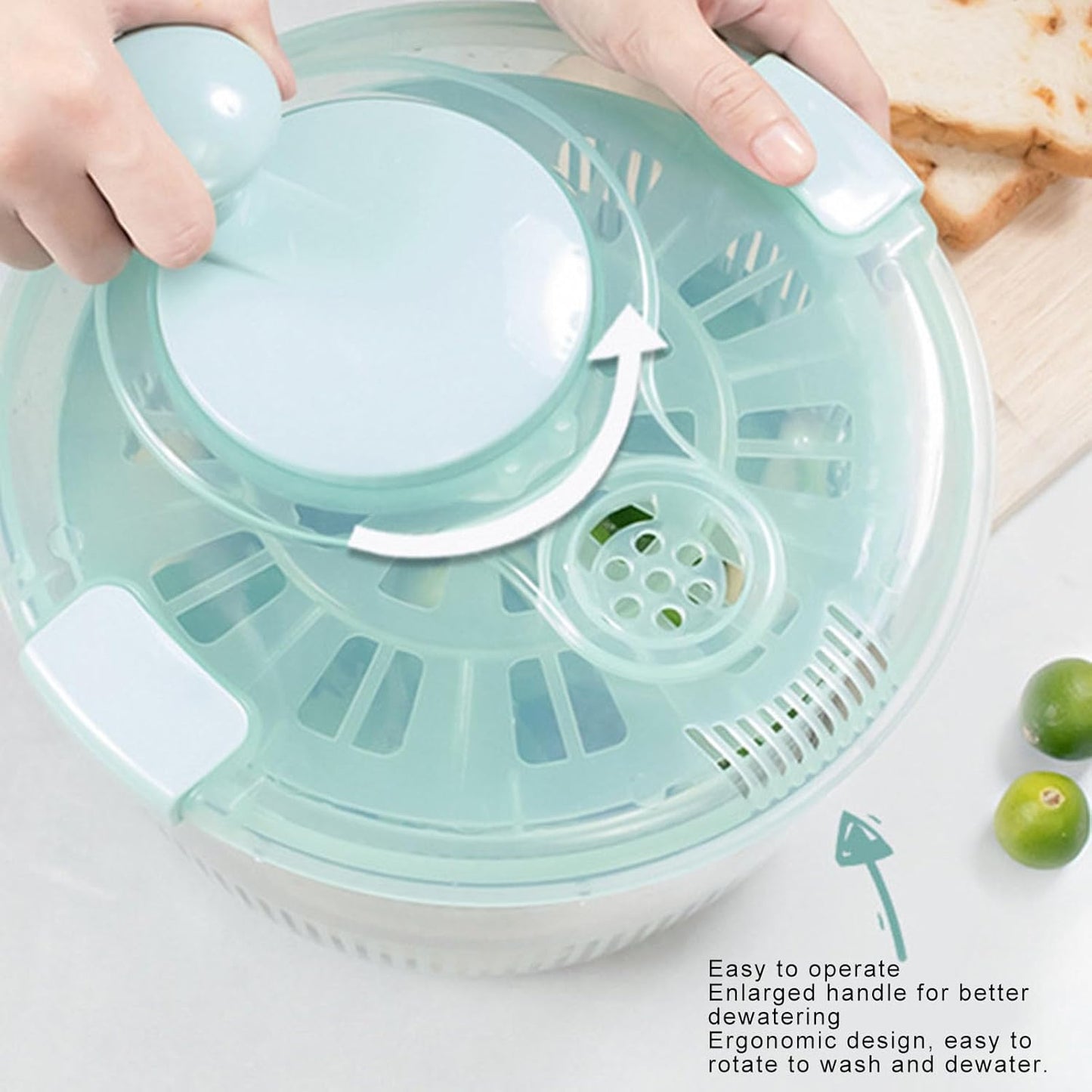 GOWENIC Salad Spinner, Fruit and Vegetable Washer, Fruits and Lettuce Dryer, Lettuce Spinner with Bowl, Fast One Handed Manual Salad Washer Spinner for Vegetable Fruit Lettucefruit