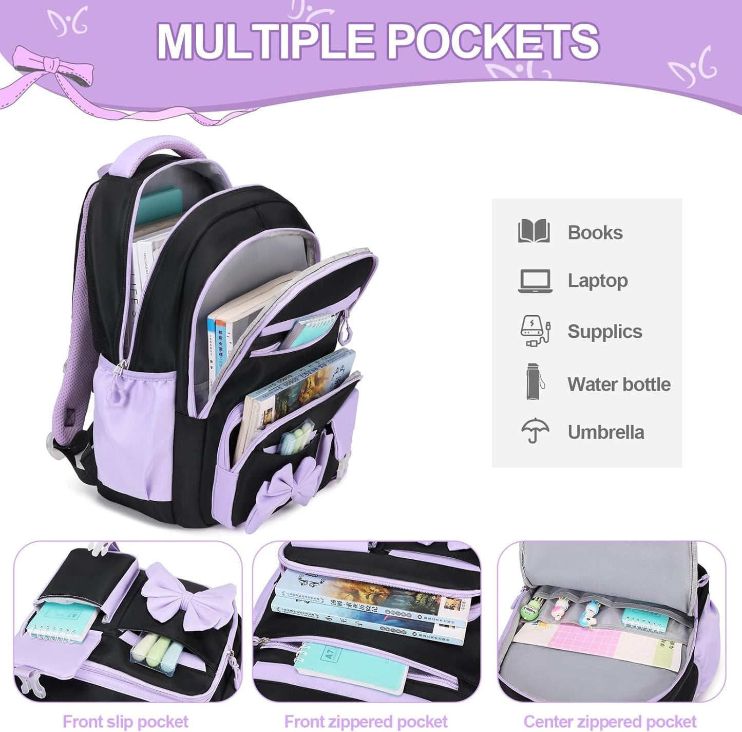 DIGOBAY Backpack for Girls, 3PCS Girls Backpack with Lunch Bag Pencil Case, Kids Backpack for Kindergarten Elementary School