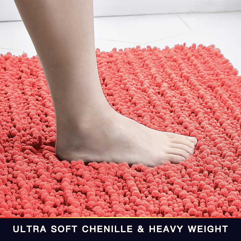 Walensee Bathroom Rug Non Slip Bath Mat (24x17 Inch Blush) Water Absorbent Super Soft Shaggy Chenille Machine Washable Dry Extra Thick Perfect Absorbant Best Small Plush Carpet for Shower Floor