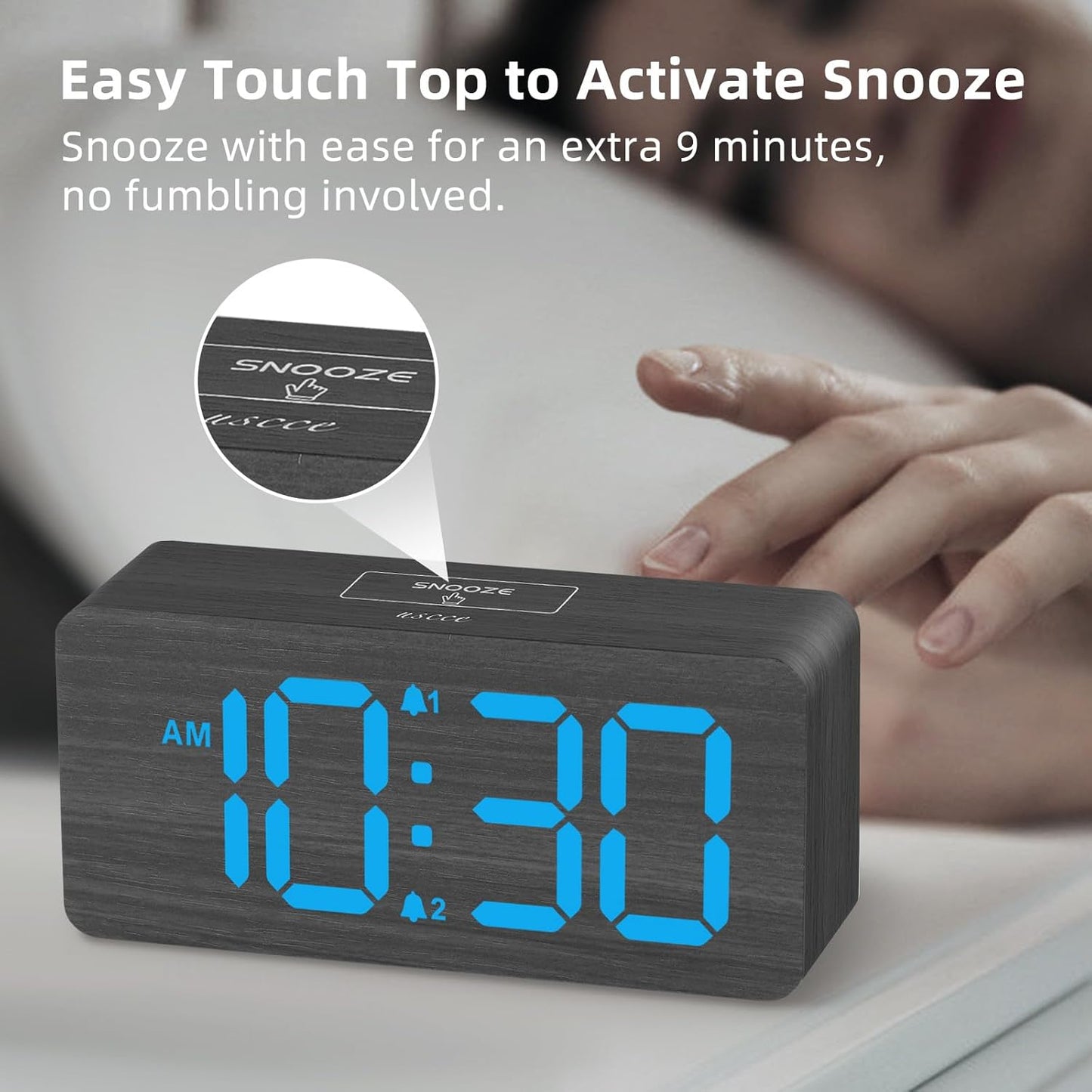 Purilite Select Wooden Digital Alarm Clock with Large LED Display