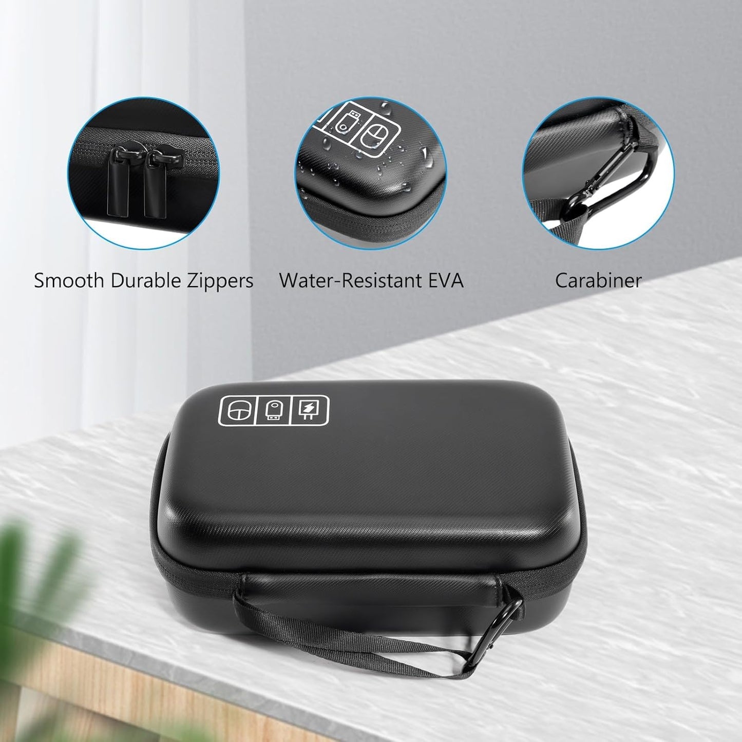 ProCase Hard Travel Electronic Organizer Case for MacBook Power Adapter Chargers Cables Power Bank Apple Magic Mouse Apple Pencil USB Flash Disk SD Card Small Portable Accessories Bag -L, Black