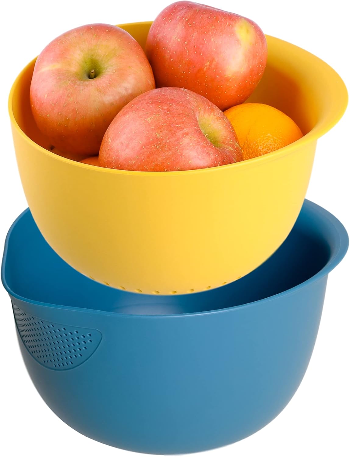 Blue Ginkgo Rice Washing Bowl and Colander Kitchen Set - Strain Rice, Quinoa and Small Grains - Soak, Wash and Drain Produce (4 Quart) - Cream and Limestone