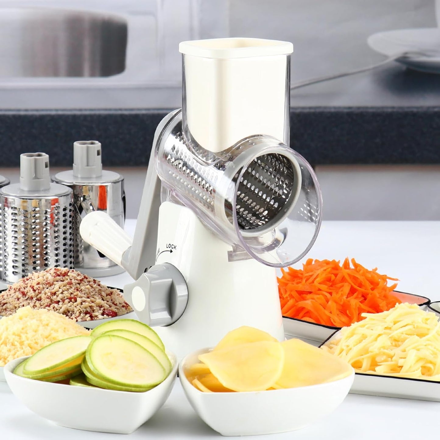 Purilite Select Rotary Cheese Grater with 3 Stainless Steel Blades