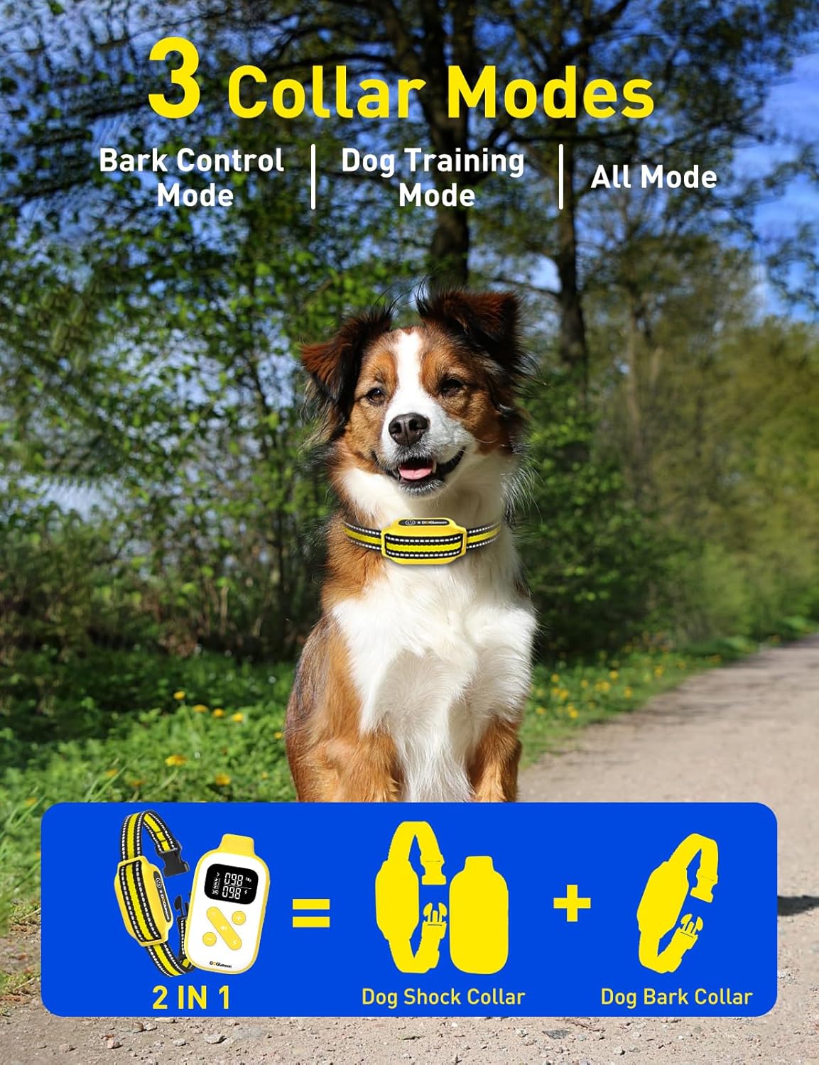 DOGLinsen 2-in-1 Bark and Shock Collar for Dogs, Smart Anti Barking Dog Training Collar with 5 Adjustable Sensitivity, Automatic Bark Collar with Remote, Vibration, Beep, Shock and Automatic