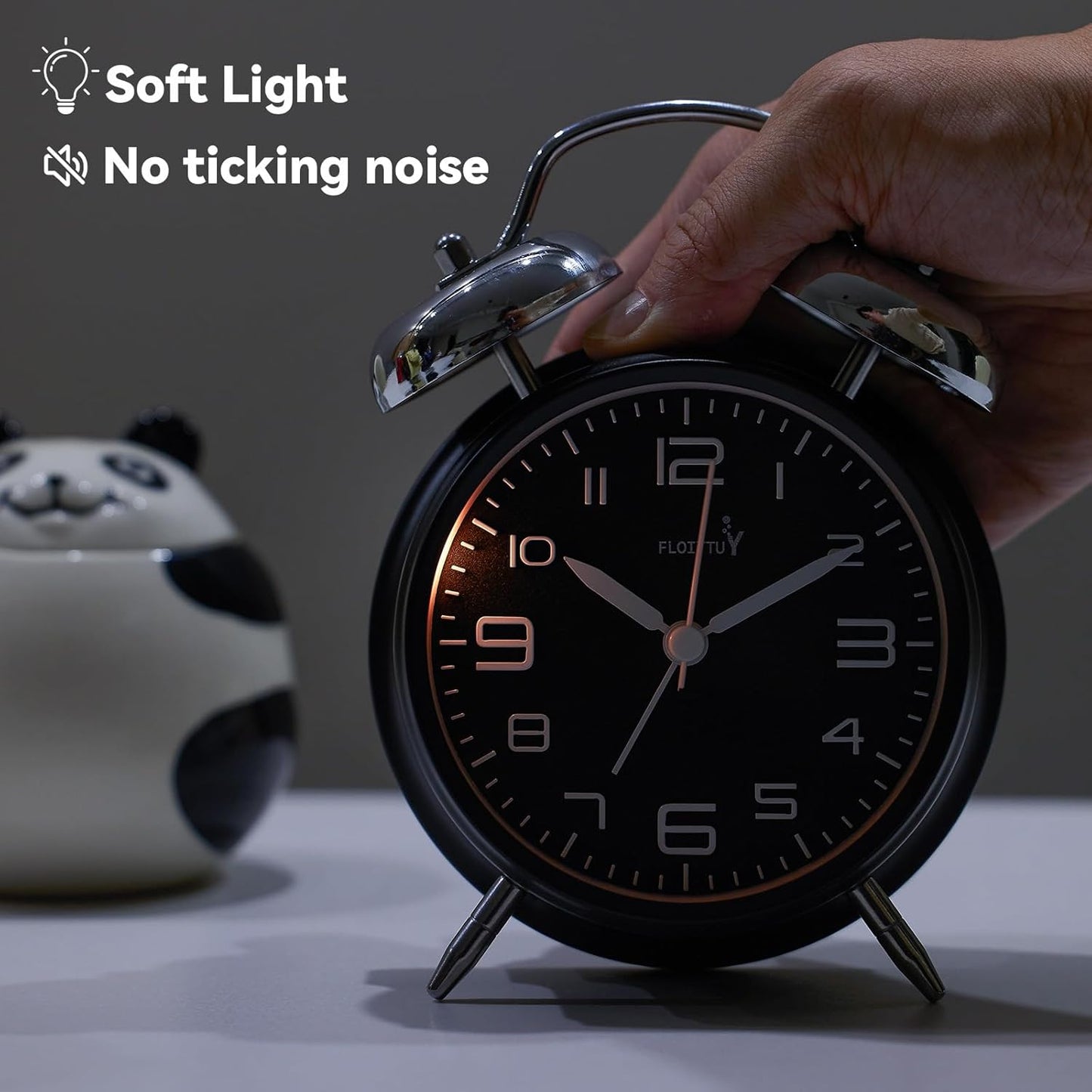 FLOITTUY (Loud Alarm for Deep Sleepers) 4'' Twin Bell Alarm Clock with Backlight for Bedroom and Home Decoration(Black)