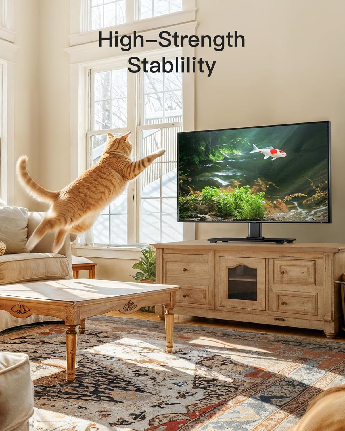 PERLESMITH Universal TV Stand - Table Top TV Stand for 32-60 inch LCD LED TVs - Height Adjustable TV Base Stand with Tempered Glass Base & Wire Management, VESA 400x400mm