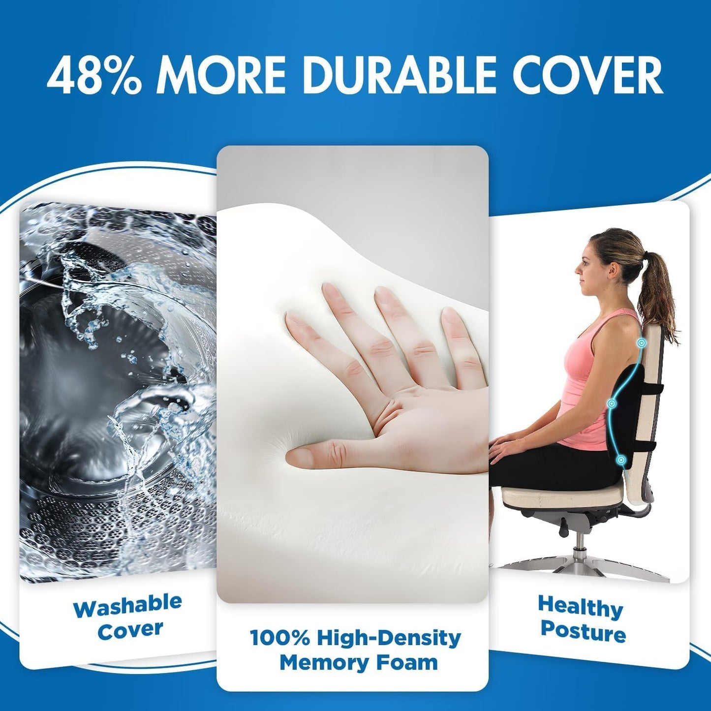Gel Lumbar Support for Office Chair Back Support for Lower Back Pain Relief Cooling Chair Back Support Cushion Improves Posture Back Rest Memory Foam Back Support Pillow for Gaming Chair, Driving Seat
