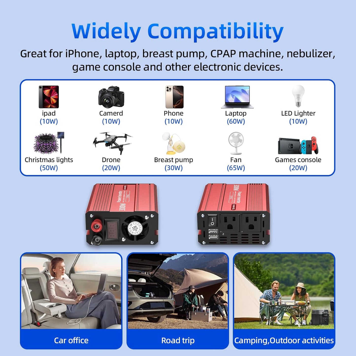 SUNWHEEL 4000W Pure Sine Wave Inverter, 12V DC to 110V/120V AC Power Inverter for RV、Microwave、Off Grid、Truck、Refrigerator、Air Conditioner with 4 AC outlets and LCD Display
