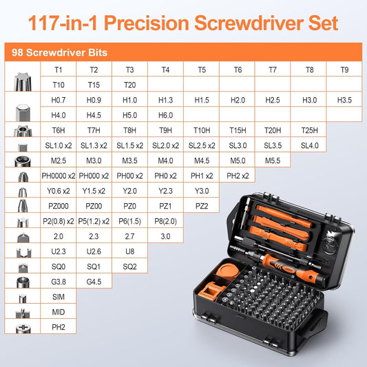 JOREST 117-in-1 Precision Screwdriver Set – Magnetic Mini Repair Tool Kit with Torx & Triwing Bits, Flexible Shaft, Ergonomic Handle - PuriLite