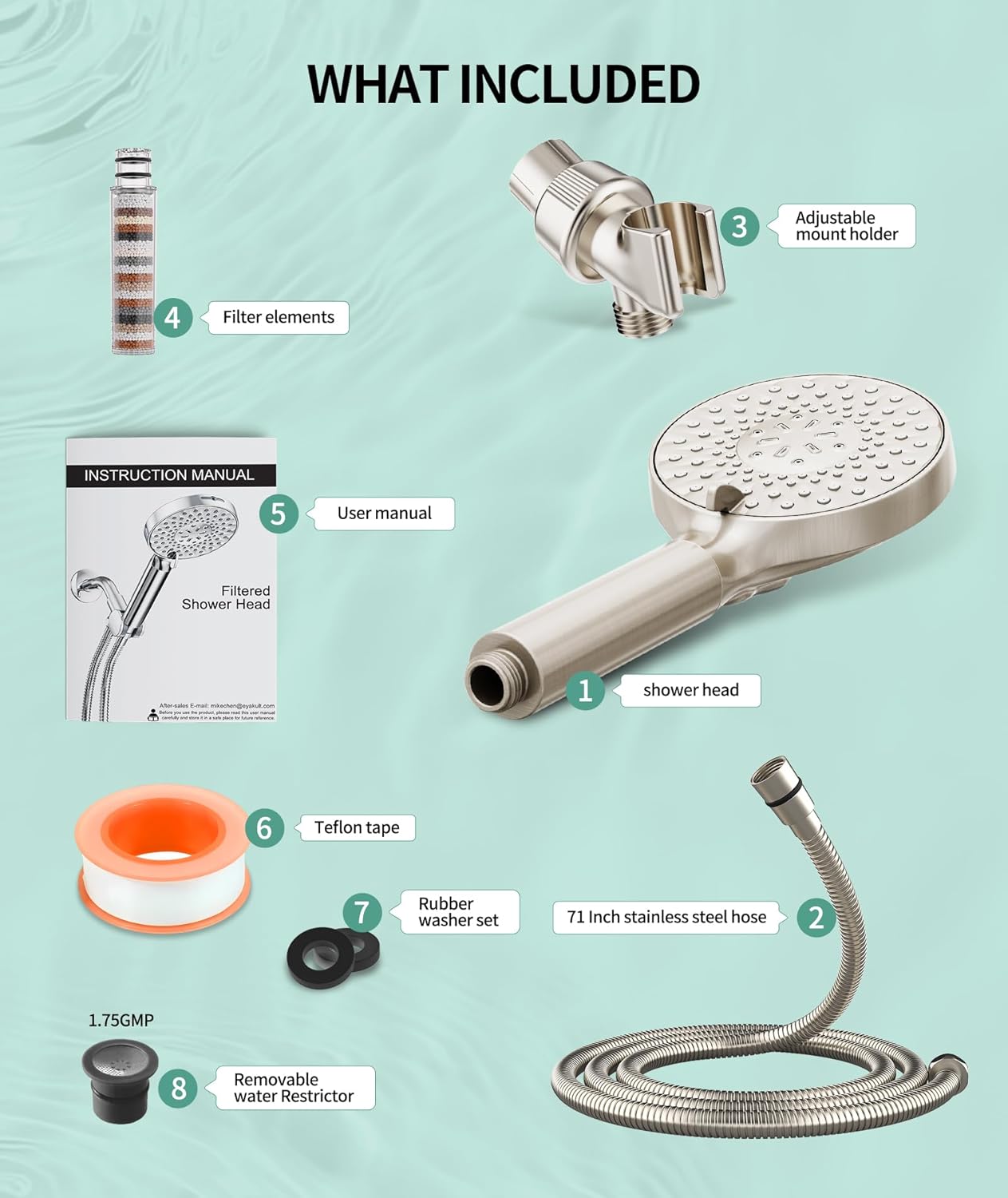 Filtered Shower Head with Handheld, High Pressure 9 Spray Mode Chrome Showerhead with Filters,Detachable Shower Head,Water Softener Filters Beads for Hard Water -Remove Chlorine