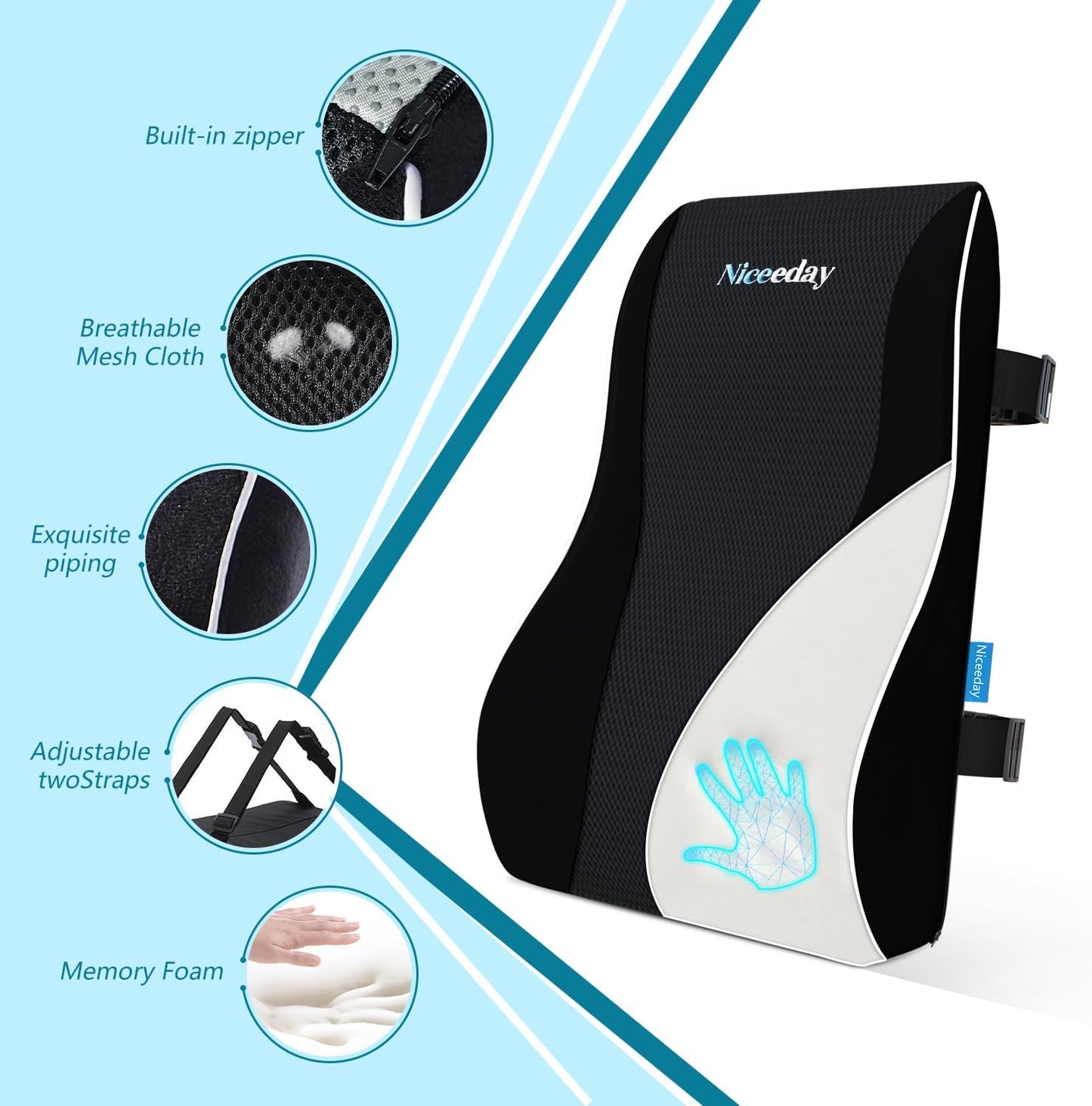 Gel Lumbar Support for Office Chair Back Support for Lower Back Pain Relief Cooling Chair Back Support Cushion Improves Posture Back Rest Memory Foam Back Support Pillow for Gaming Chair, Driving Seat