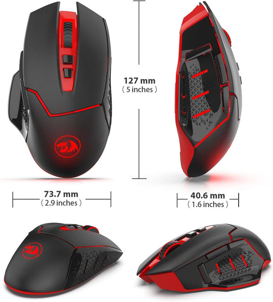 Redragon M690-1 2400 DPI Optical 2.4G Wireless Gaming Mouse, 5 Adjustable DPI Levels Portable Gaming & Office Mice with 8 Buttons and USB Receiver for Desktop, MacBook, Notebook, PC, Laptop, Computer - PuriLite