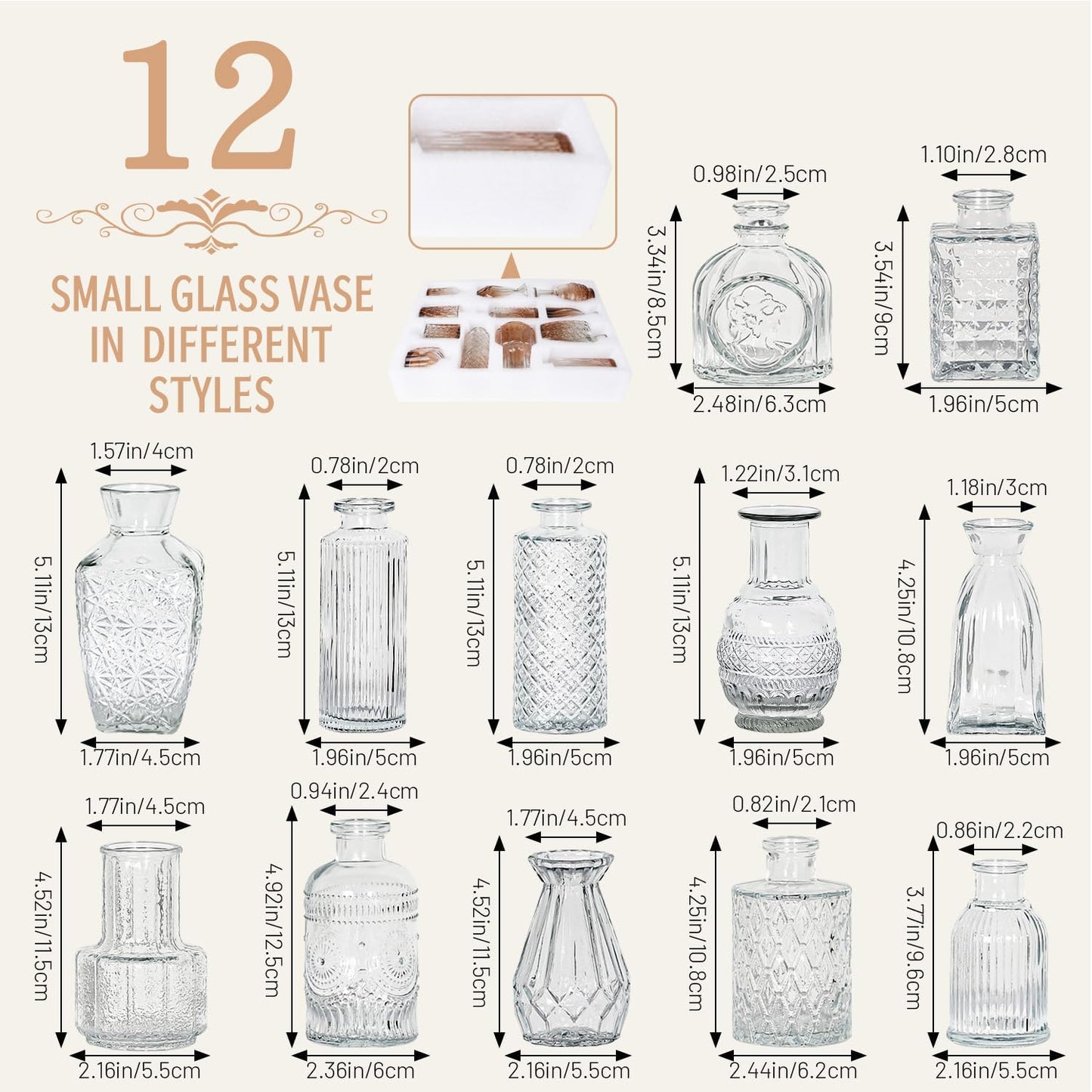 Sawoake Mini Bud Vases As Wedding Centerpieces for Tables,Clear Bud Vases for Flowers,Small Flower Vases Suitable for Birthday Party,Anniversary,Wedding Reception,Baby Shower (Clear-12PCS)