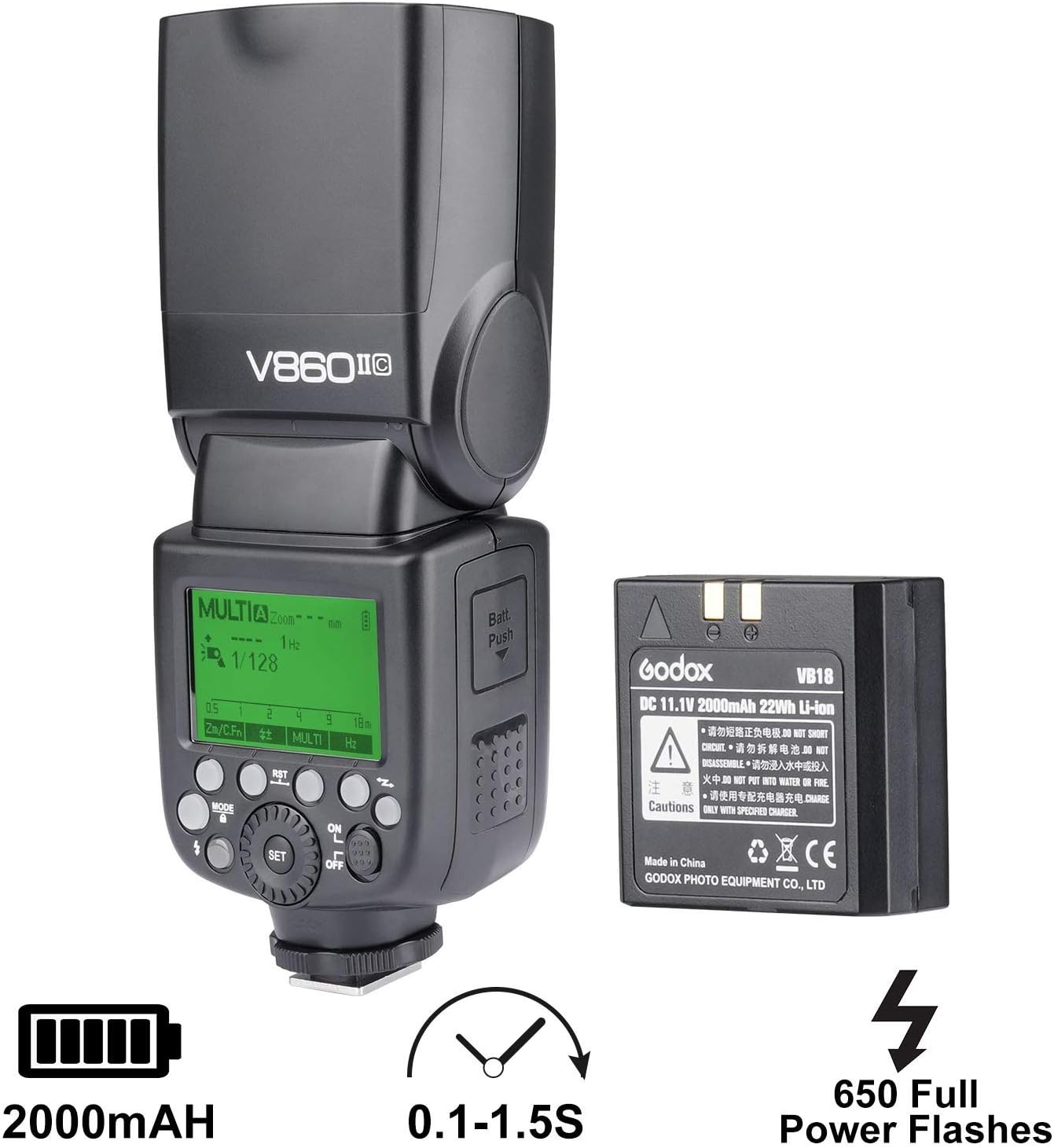 GODOX V860II-C Kit E-TTL High-Speed Sync 1/8000s 2.4G GN60 Li-ion Battery 1.5s Recycle Time Camera Flash Speedlite Light for Canon EOS Cameras (V860II-C)