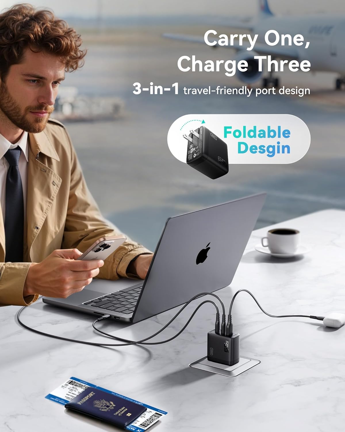 INIU USB C Charger, 65W Fast Charging GaN Wall Charger, 2-Port Compact Foldable PD PPS Charger Block for MacBook Pro/Air, iPad Pro, iPhone 16/15, Galaxy S23, Dell XPS 13, Note 20/10+, Steam Deck