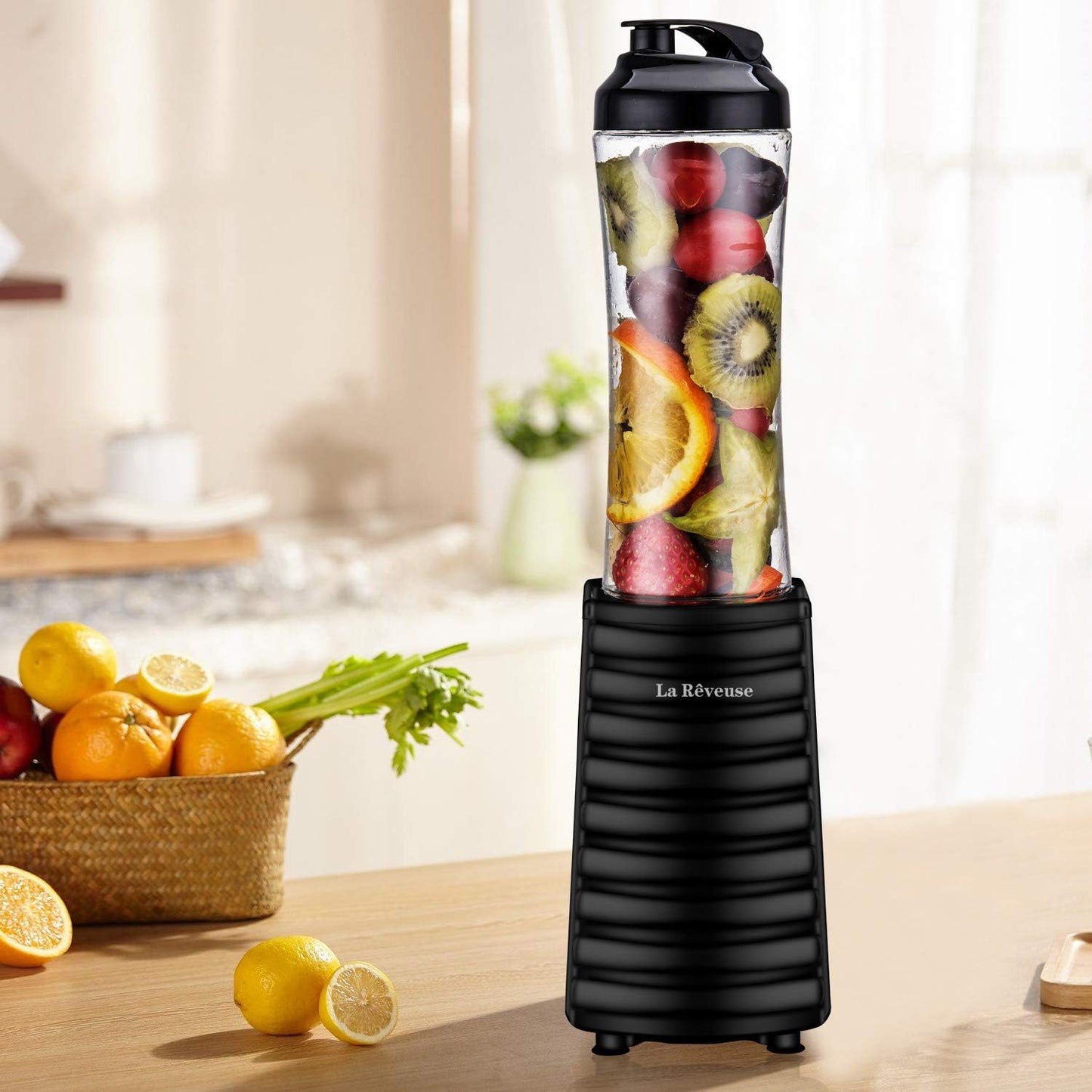 La Reveuse Smoothies Blender Personal Size 300 Watts with 2 Pieces 18 oz BPA Free Portable Travel Sports Bottles (Silver 2 Cups)