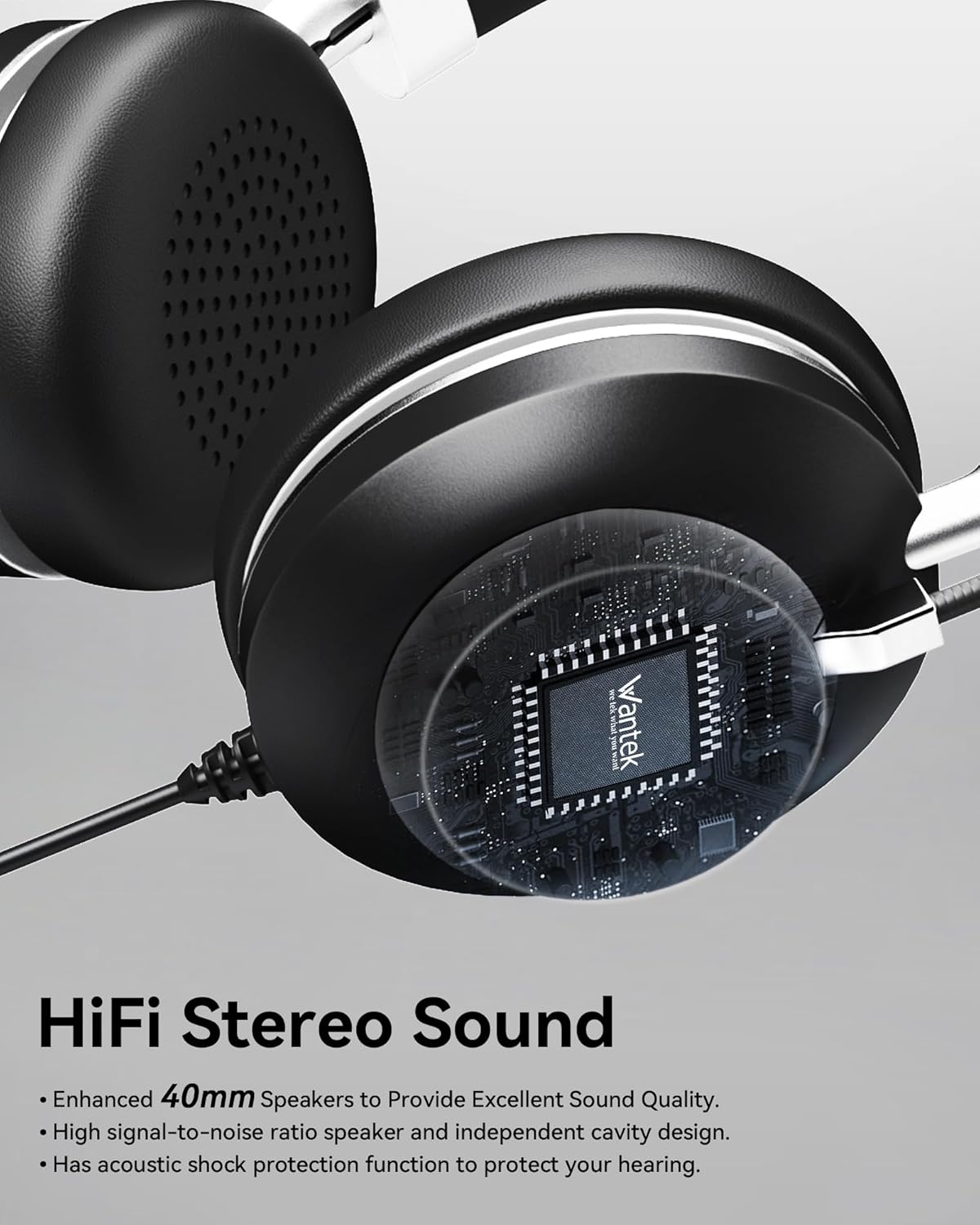 Wantek USB Headset with Microphone for PC, On-Ear Headphones - Computer Laptop Wired Headset with Mic Noise Cancellation & Volume Control for Work Home Office Online Classroom Zoom Skype