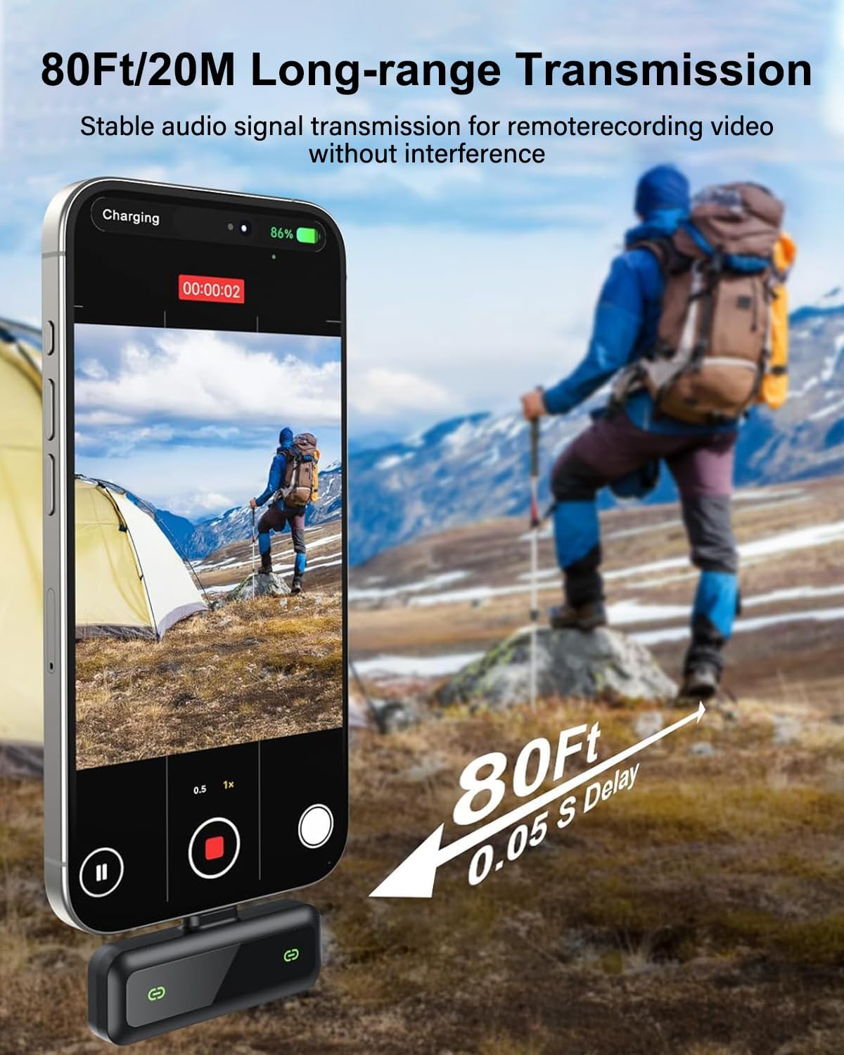 Wireless Lavalier Microphone for iPhone 15/16-2 Pack USB-C Mini Mic for iPhone, Android, iPad with Noise Cancelling & LED Display, Crystal Clear Recording for TikTok, YouTube, Podcast, Vlogging