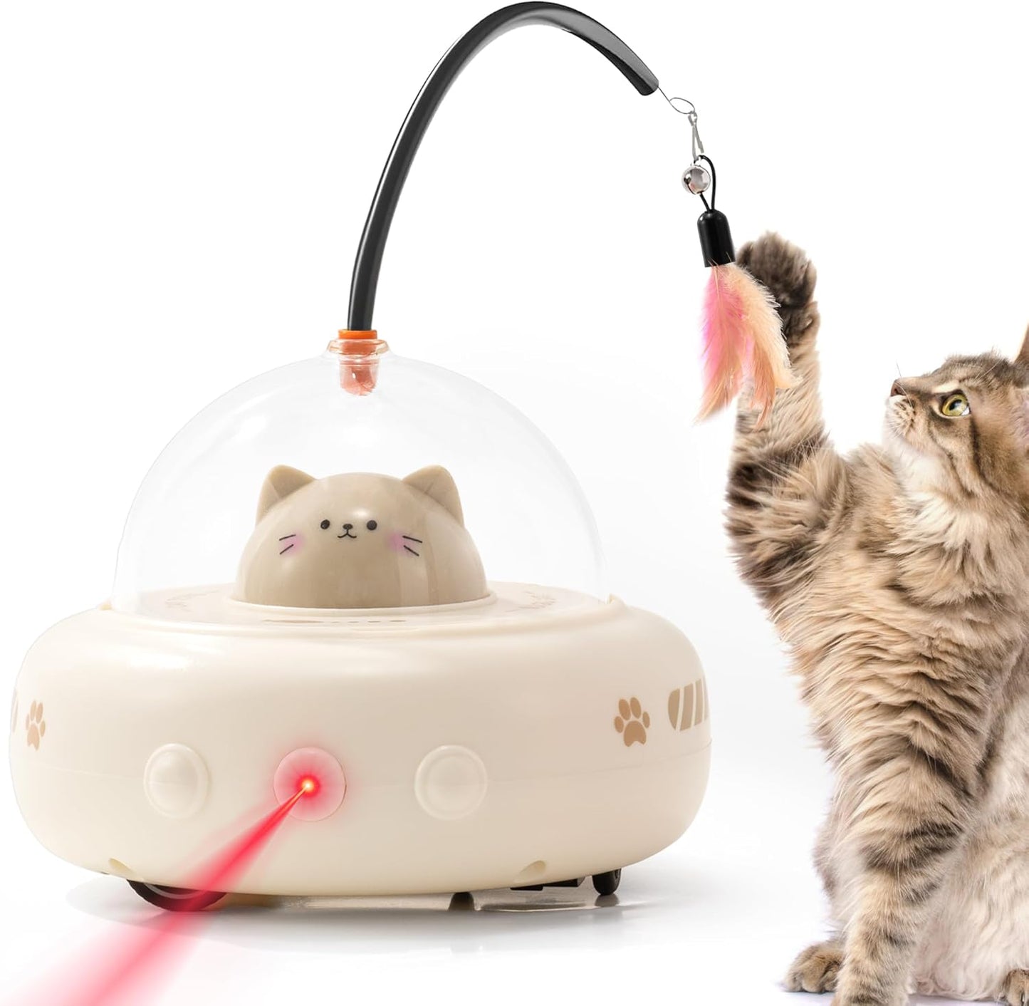Li & Zhao Cat Laser Toy Automatic - Laser Cat Toys for Indoor Cats 2 in 1 Cat Laser Pointer Toy Interactive Cat Toy Electronic Cat Toy Rechargeable Moving Feather Cat Wand for Bored Cats Kittens