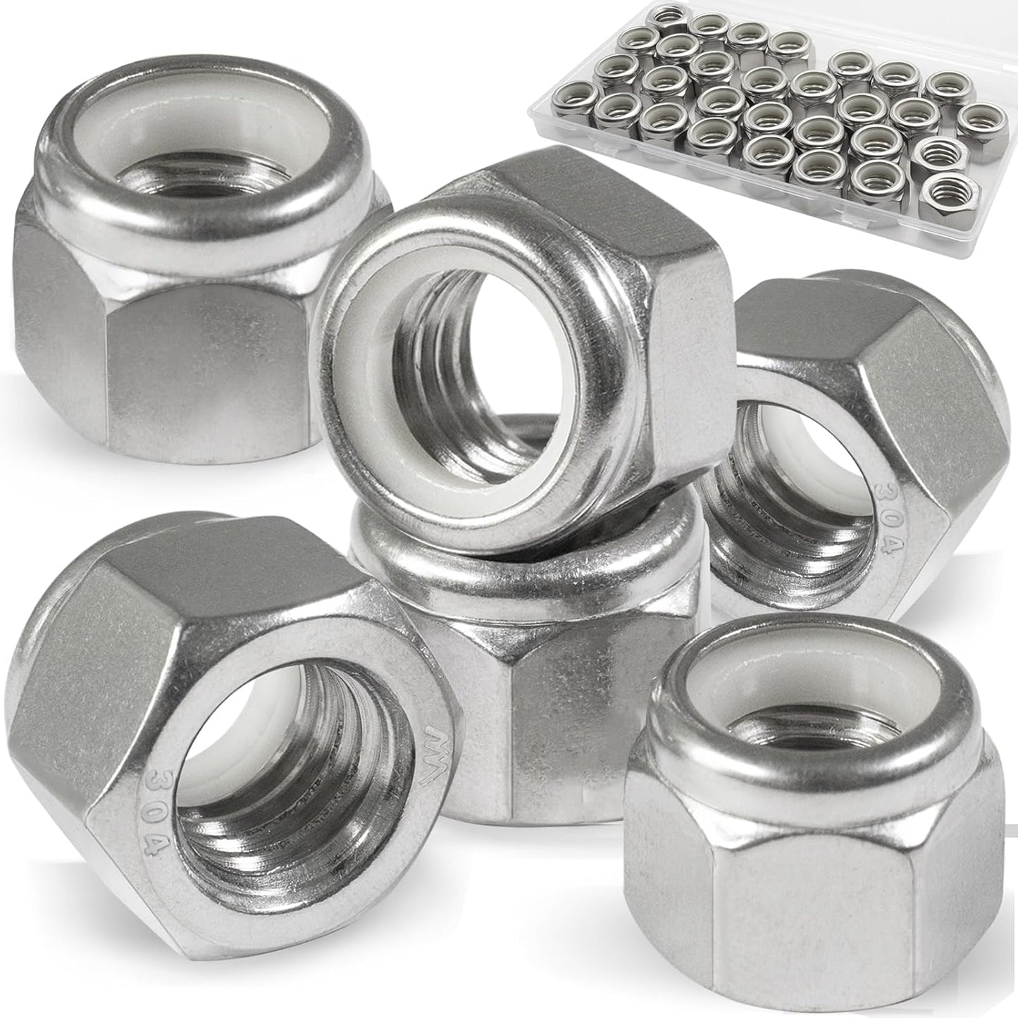 Vifmy 110 Pack 1/4"-20 Inch Lock Nuts,304 (A2-70) Stainless Steel Nylon Insert Locknuts,Standard Inch Thread Nylock Nuts for Bolts