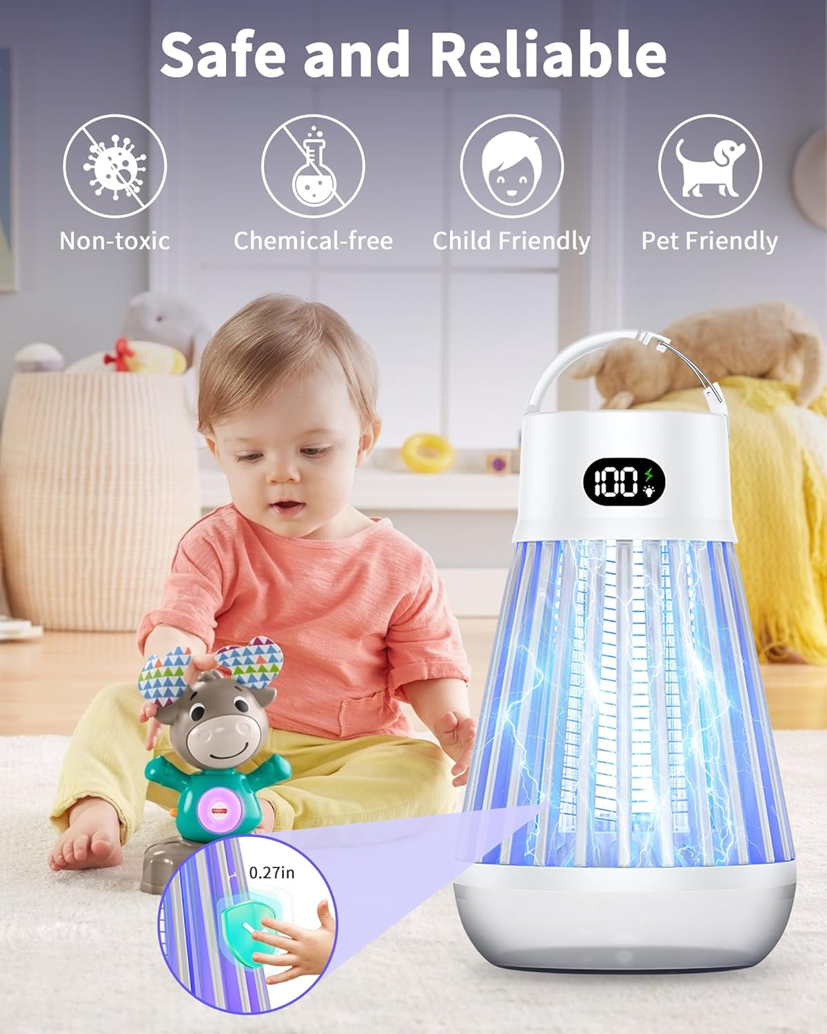 Eachway Bug Zapper Outdoor, 2 in 1 Powered Mosquito Zappers Killer with 2000mAh Battery & LED Light, 2000V Electric Fly Zapper, Waterproof Insect Zapper for Backyard, Patio (Black)