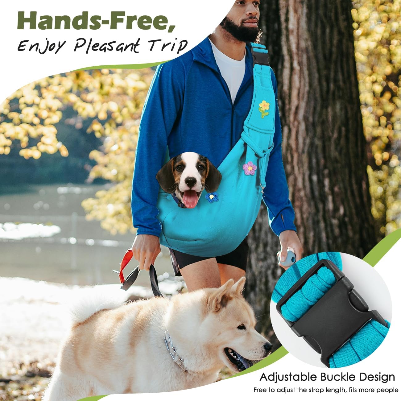 Pawaboo Small Dog Sling Carrier, Reversible Hands Free Dog Sling Carrier for Small Dogs and Cats, Puppy Sling Carrier with Adjustable Strap Buckle & Safety Harness, Puppy Essentials, Grey
