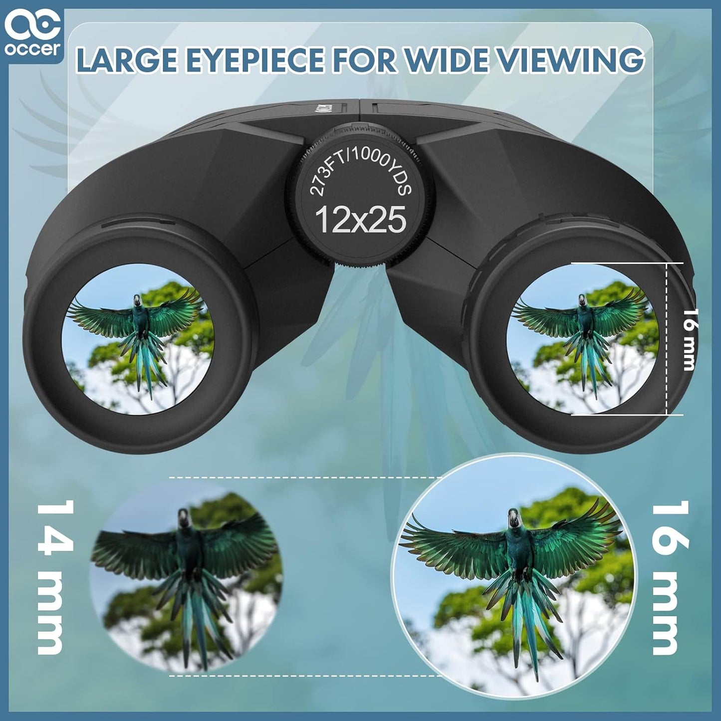 Occer 12x25 Compact Binoculars for Adults Kids, Small Binoculars with Large View Clear Low Light Vision,High Power Lightweight Binocular Easy Focus for Hunting, Bird Watching, Travel, Hiking,Sports