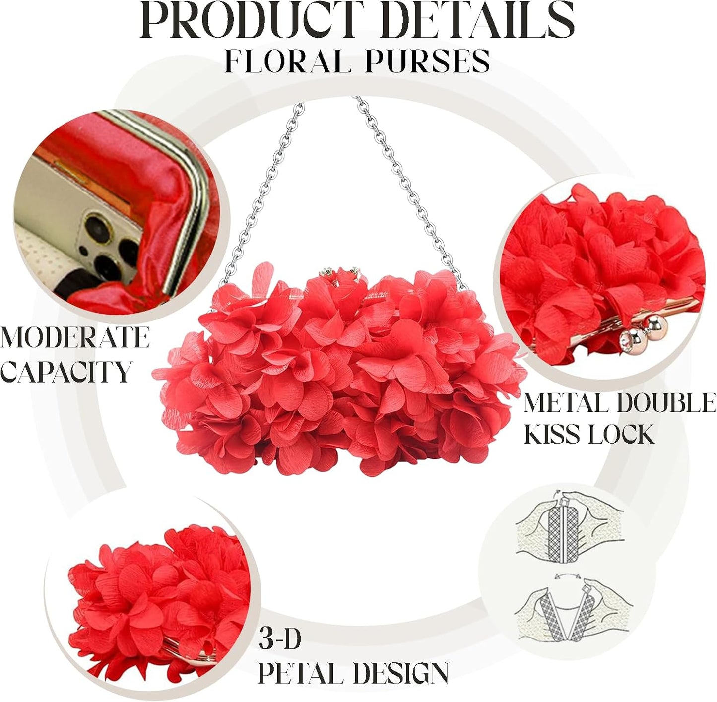 JAMBHALA Clutch Evening Handbags Floral Appliques Small Clutch Purses for Women