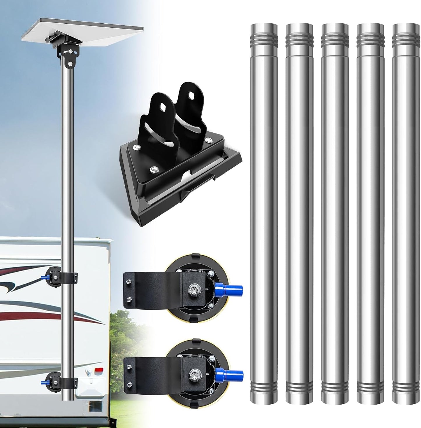 Starlink Mini Pole Mount, Lymorexan 8 Ft Starlink Mimi Mounting Kit with RV Ladder Mount, Removable Stainless Steel Pole, Fits 1 inch Ladder Rails Accessories Suitable for RV, Van, Truck
