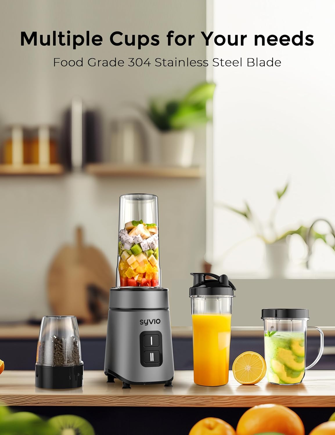 Smoothie Blender Syvio 600W,Juice and Shakes,Personal Blender with 2 Speed Control, Mini Blender with 2 BPA-Free 20 Oz Portable Blender Cups,Nutritious Recipe,Personal Blenders for Smoothies Shake