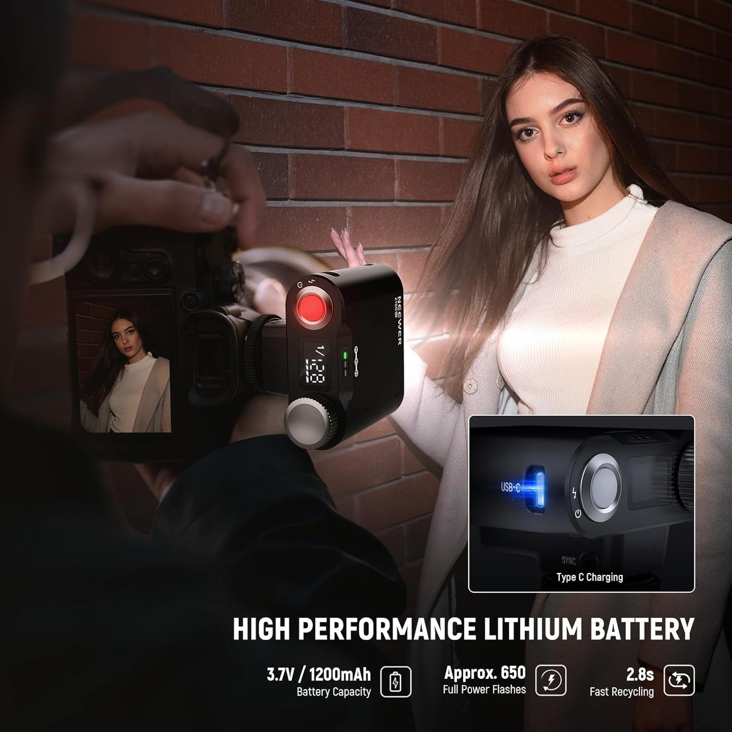 NEEWER Z160 SE Camera Flash, 20Ws GN15 6000±200K Speedlight, Manual 1/1-1/128 Power & S1/S2 Mode 3.7V/1200mAh Battery 650 Full Power Studio Light, Compatible with Canon Nikon Sony Fuji Olympus Cameras