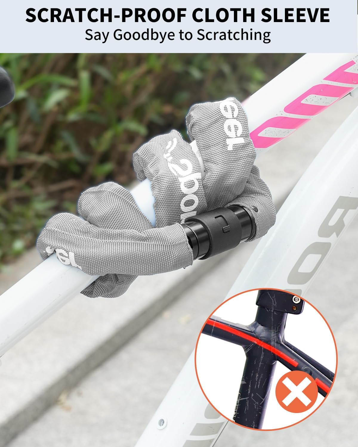 Sportneer Bike Lock Anti-Theft Bicycle Chain Lock Heavy Duty 0.32inch/8mm Thicker Motocycle Lock High Security with 2 Keys for Bike, Scooter, Moto, Door, Gate Fence