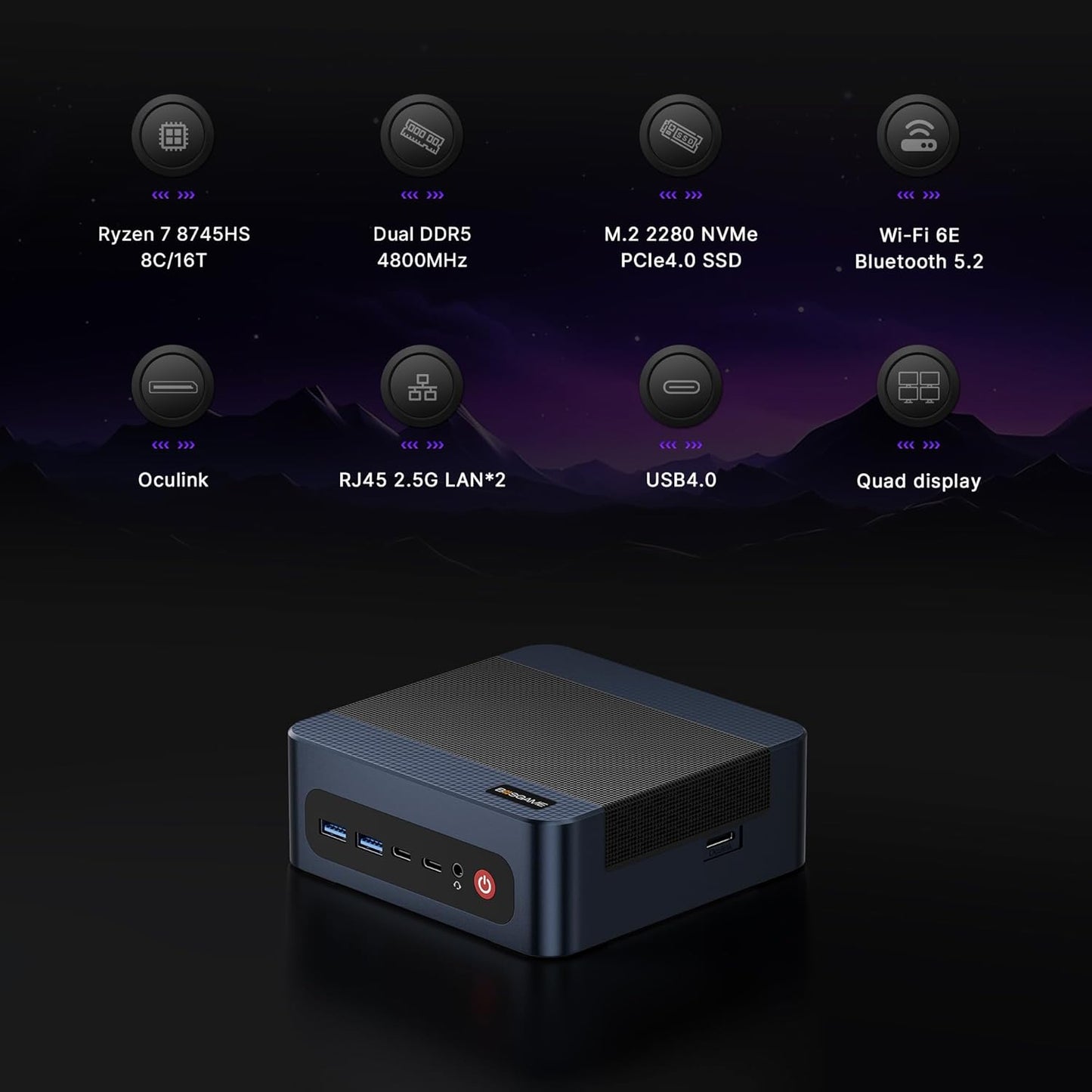 BOSGAME P3 Lite Mini PC, AMD Ryzen 7 6800H Mini Computers, 24GB DDR5, 1TB PCIe SSD, 4K Triple Display & USB4, Dual 2.5G LAN & Wi-Fi 6E & BT5.2, Desktop Computers for Gaming, Office, Design