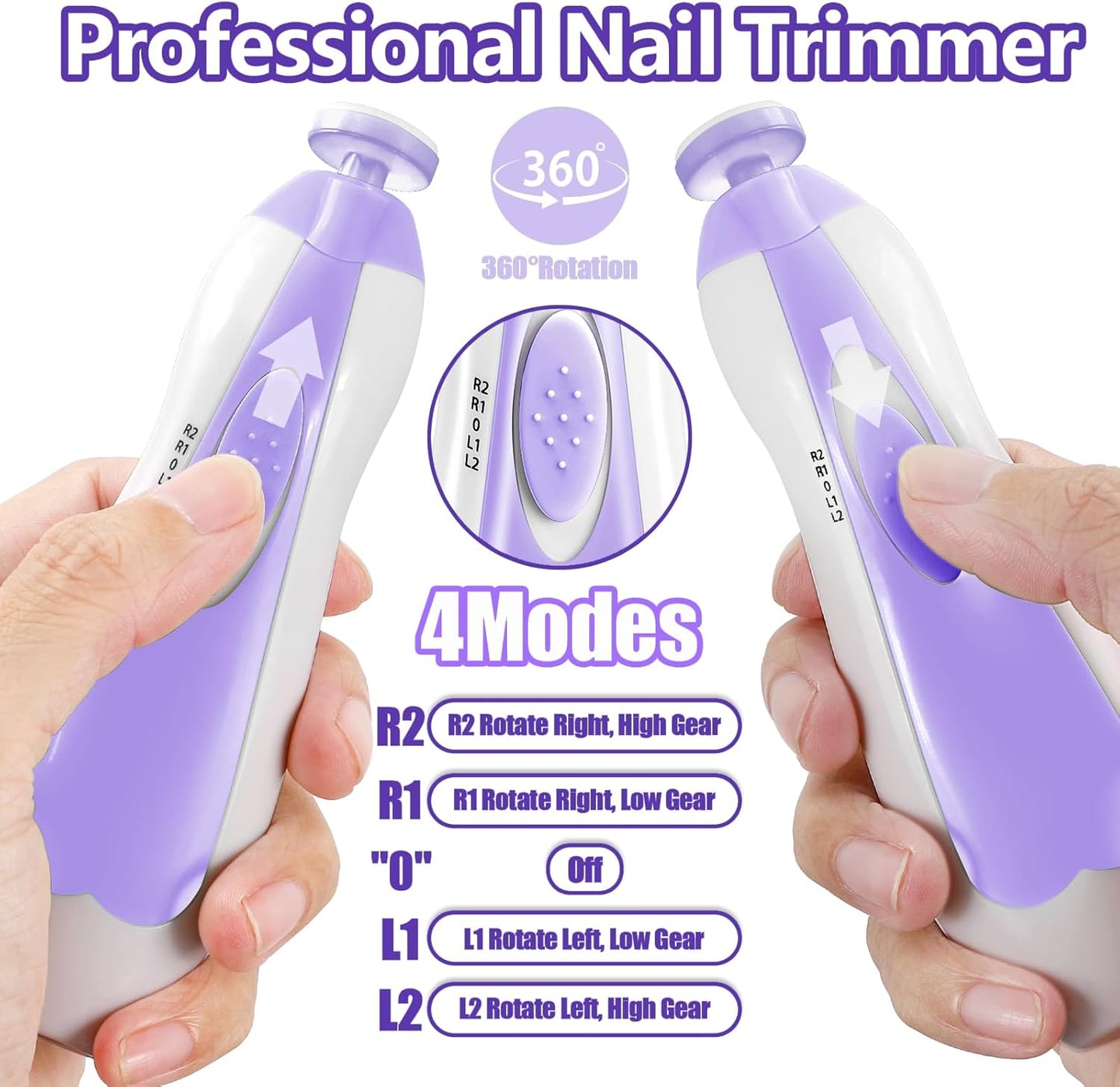 Qunlions life Electric Nail File Drill for Baby, No Sharp Claws Hurt, 6 in 1 Safety Cutter Trimmer Clipper for Toes and Fingers (Blue)