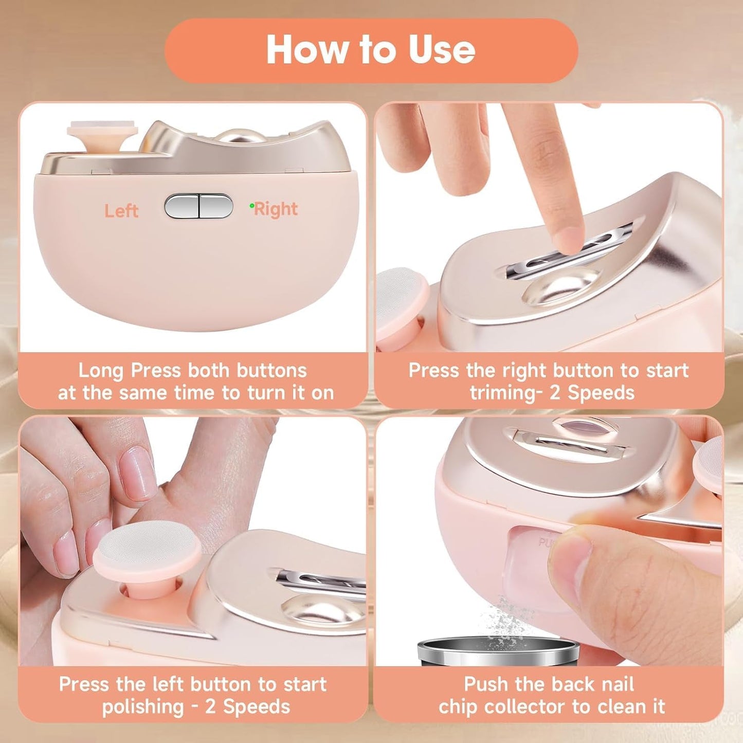 Automatic 3 in 1 Electric Nail Clipper with Polishing, Safe and Convenient Nail Trimmer, 2 Adjustable Speeds Electric Toe Nail Clippers Nail Cutter with Light for Seniors Kids Adults (Purple)