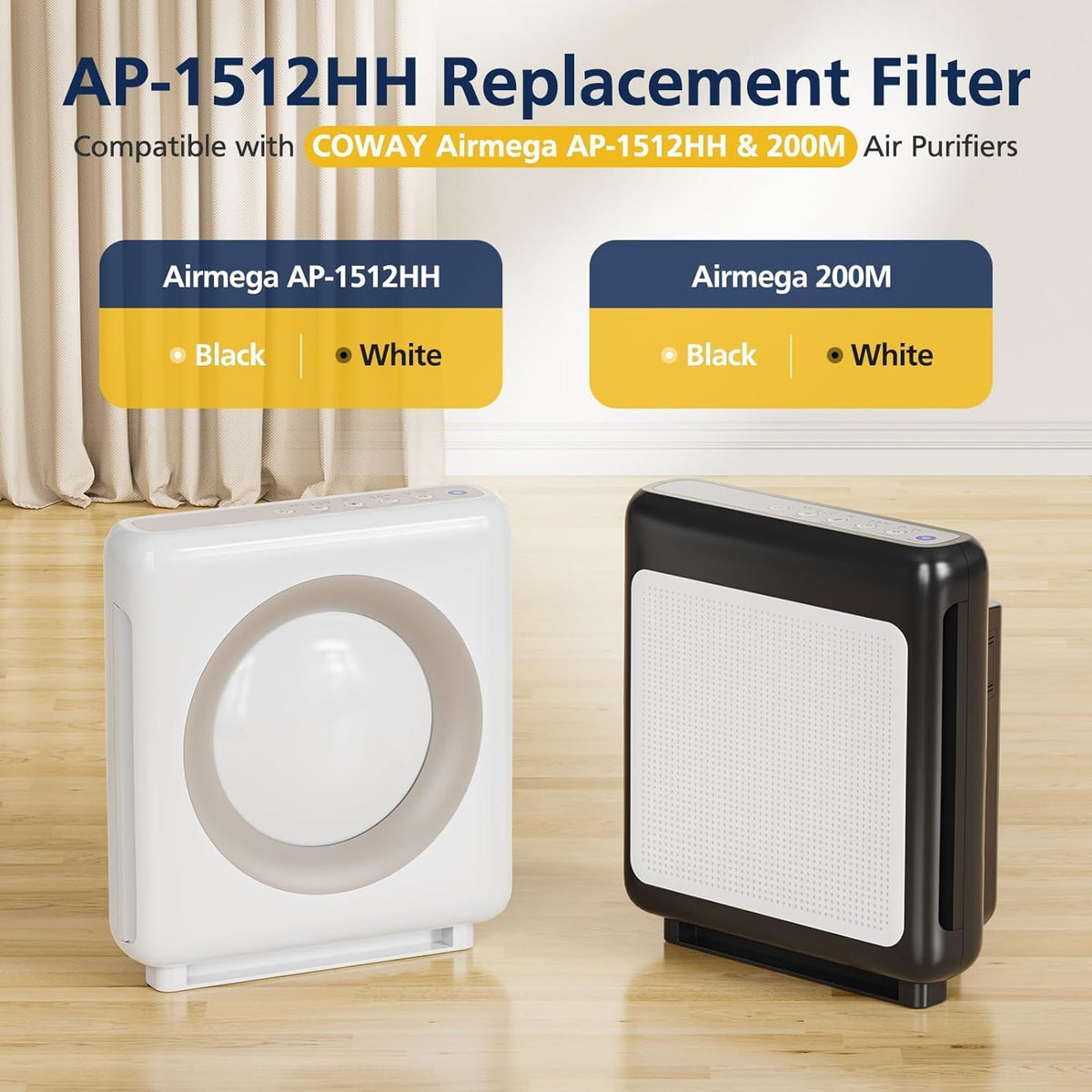 AP-1512HH Air Purifier Replacement Filter Set for Coway Airmega AP-1512HH and and Airmega 200M air Purifier, 2 HEPA and 6 Carbon Filters Compared to Part #3304899 - PuriLite